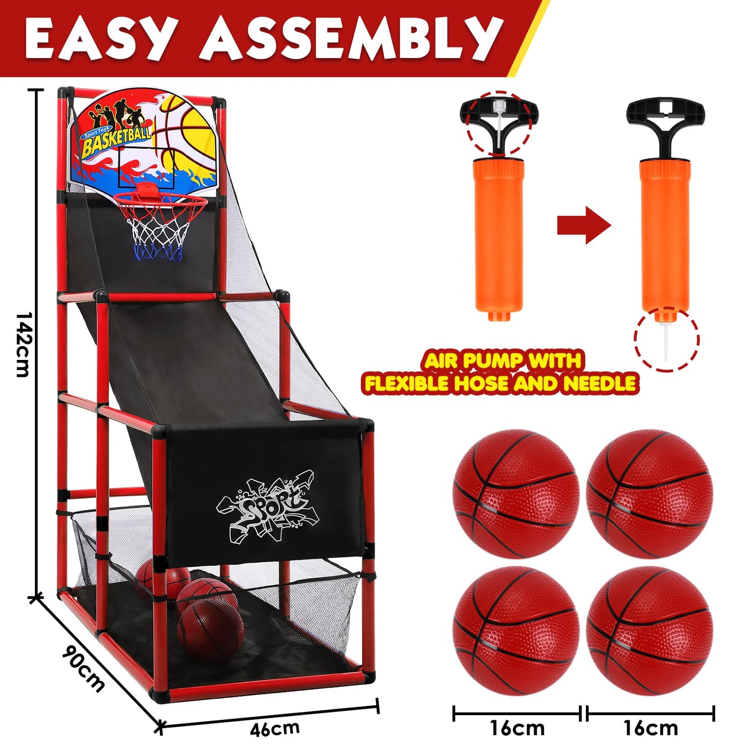 AOKESI Arcade Basketball Game Set — Adjustable Indoor/Outdoor Hoop for Kids