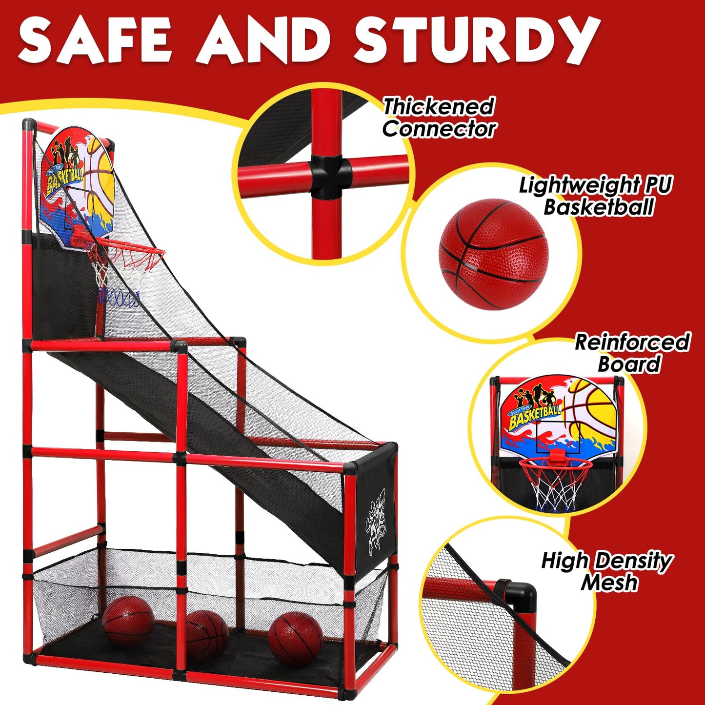 AOKESI Arcade Basketball Game Set — Adjustable Indoor/Outdoor Hoop for Kids