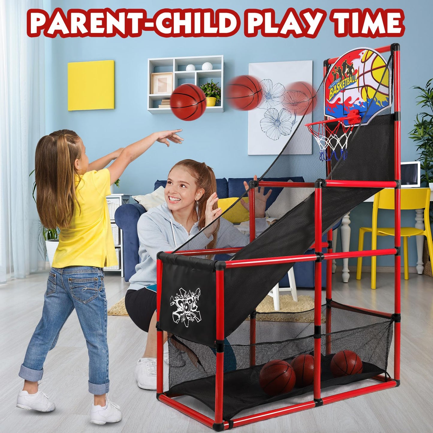 AOKESI Arcade Basketball Game Set — Adjustable Indoor/Outdoor Hoop for Kids