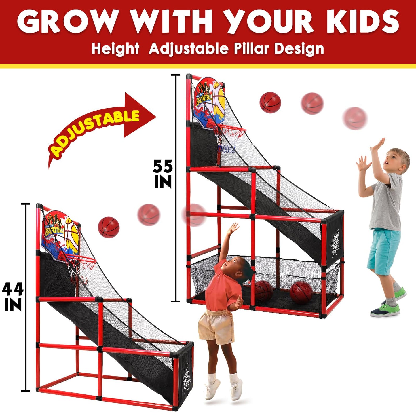 AOKESI Arcade Basketball Game Set — Adjustable Indoor/Outdoor Hoop for Kids