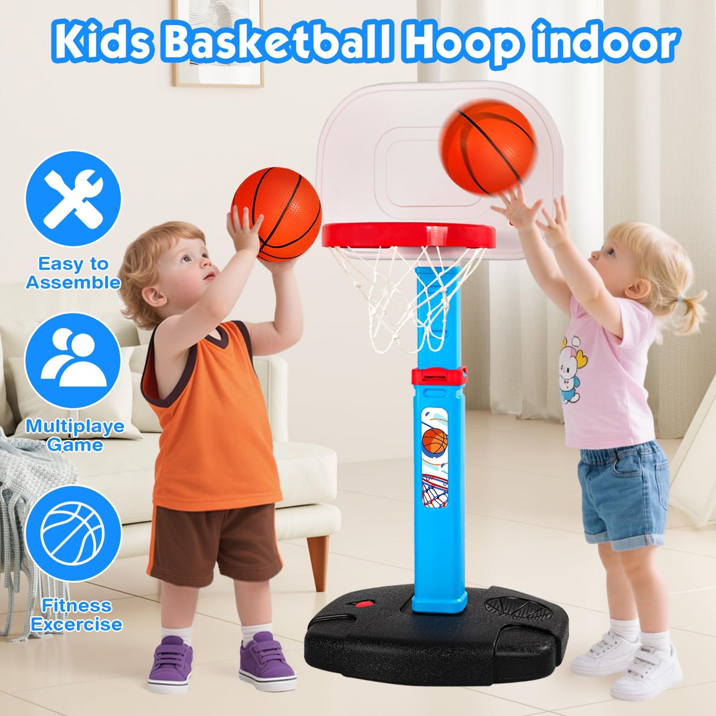 AOKESI Toddler Indoor Basketball Hoop – Adjustable Height 29.5-41.3 in Mini Hoop Gift