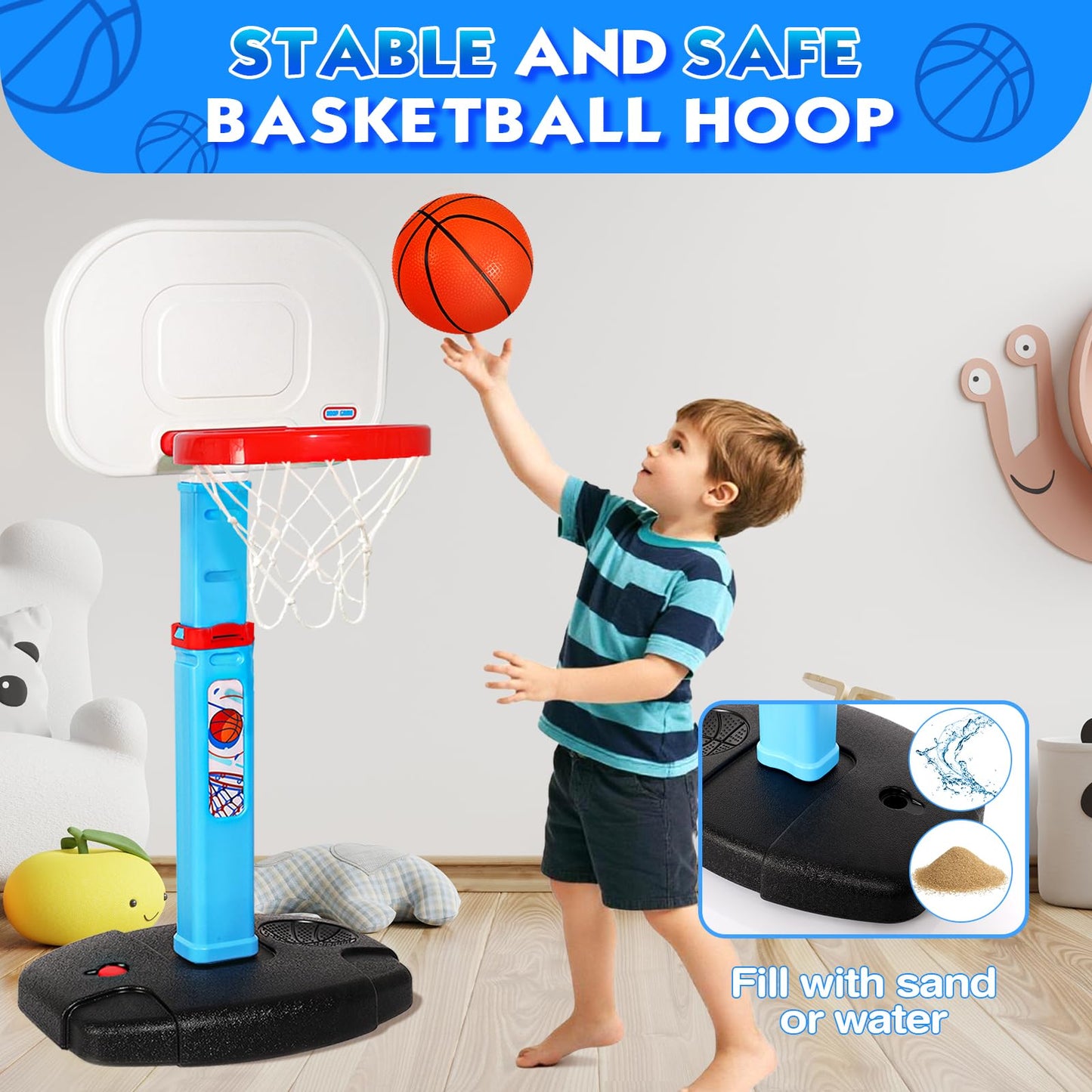 AOKESI Toddler Indoor Basketball Hoop – Adjustable Height 29.5-41.3 in Mini Hoop Gift
