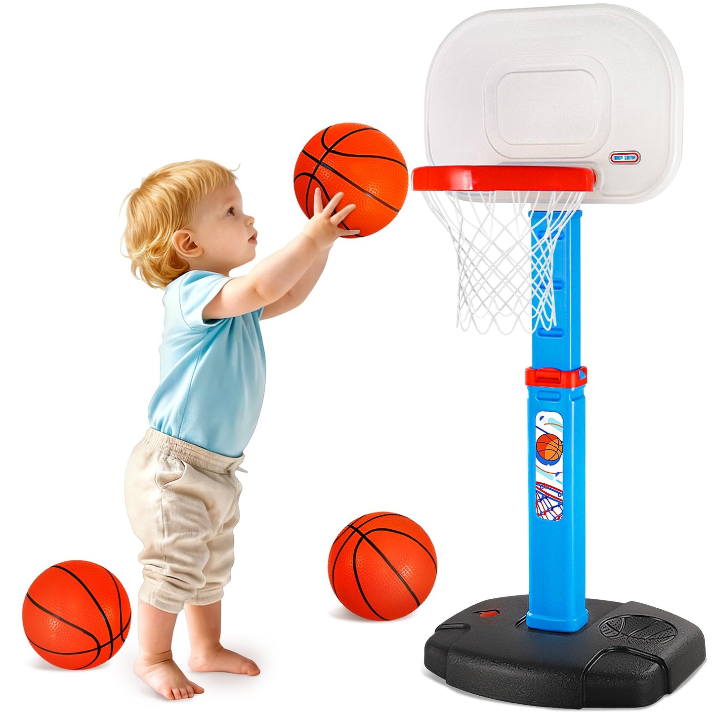 AOKESI Toddler Indoor Basketball Hoop – Adjustable Height 29.5-41.3 in Mini Hoop Gift
