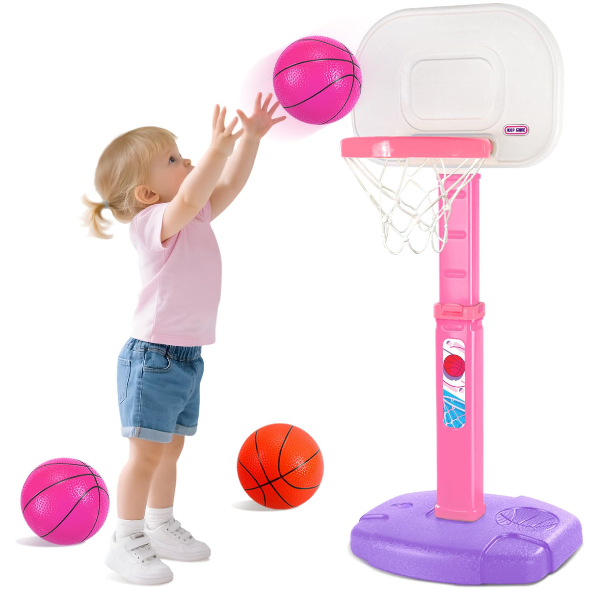 AOKESI Toddler Pink Basketball Hoop – Adjustable Indoor/Outdoor Mini Hoop for Ages 1-3