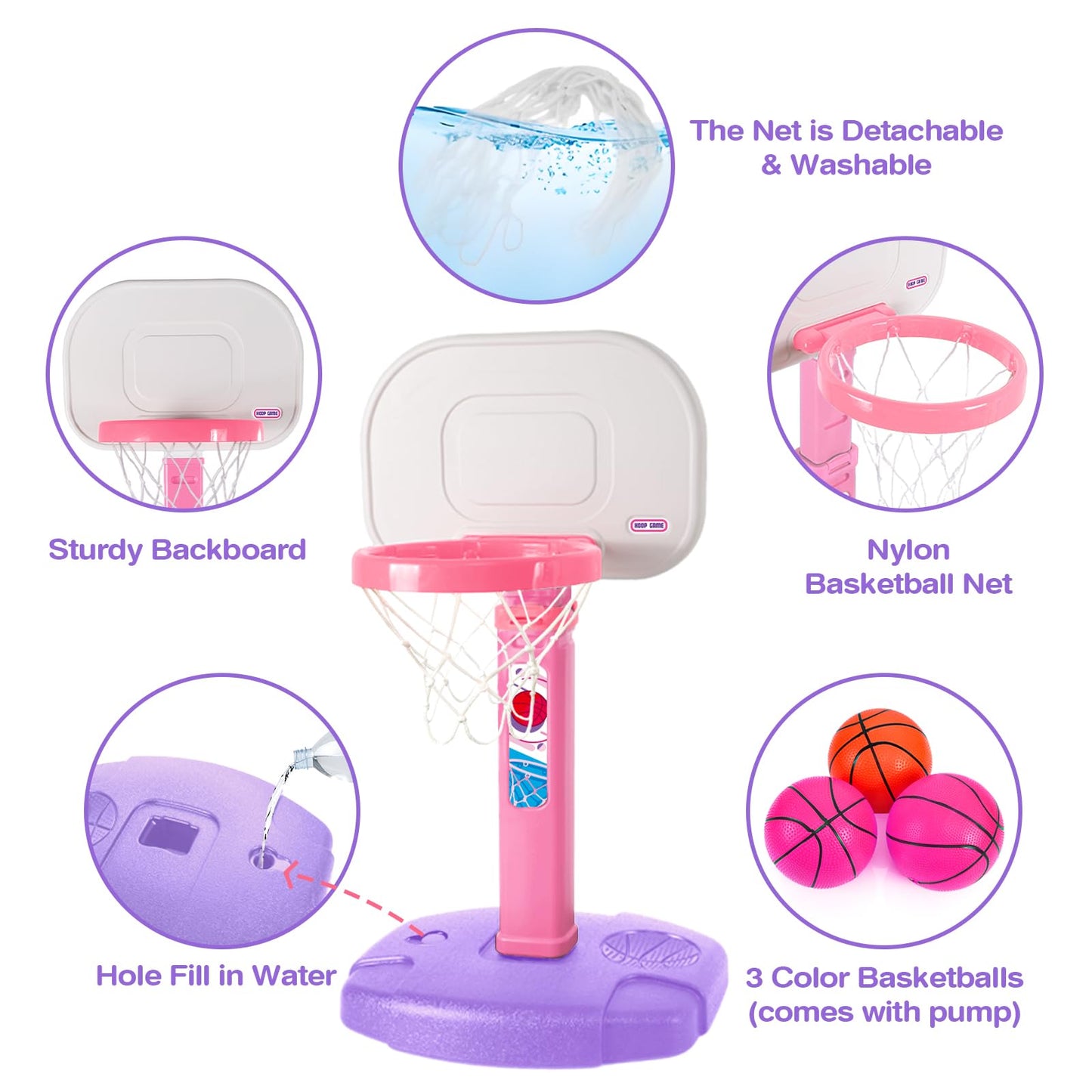AOKESI Toddler Pink Basketball Hoop – Adjustable Indoor/Outdoor Mini Hoop for Ages 1-3