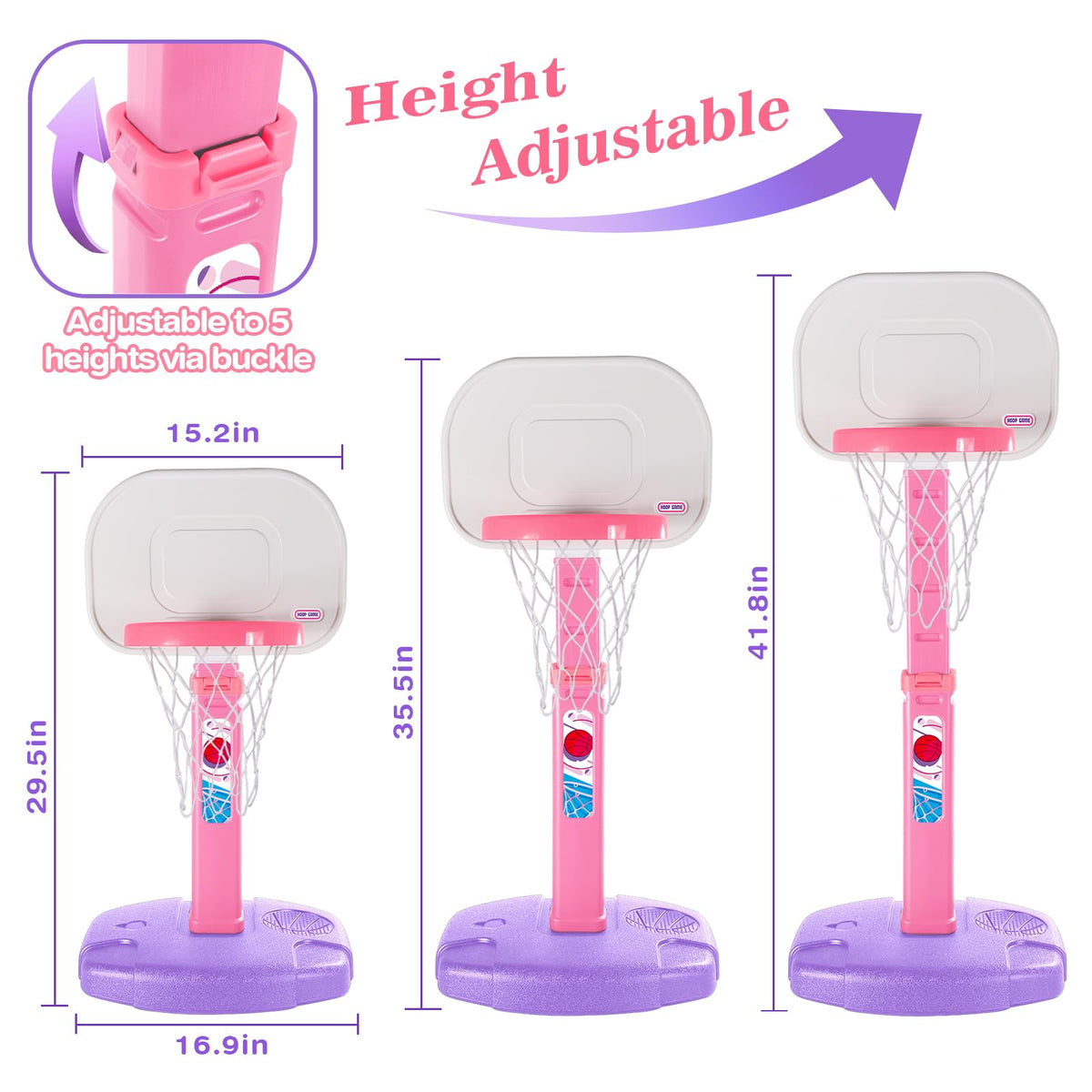 AOKESI Toddler Pink Basketball Hoop – Adjustable Indoor/Outdoor Mini Hoop for Ages 1-3