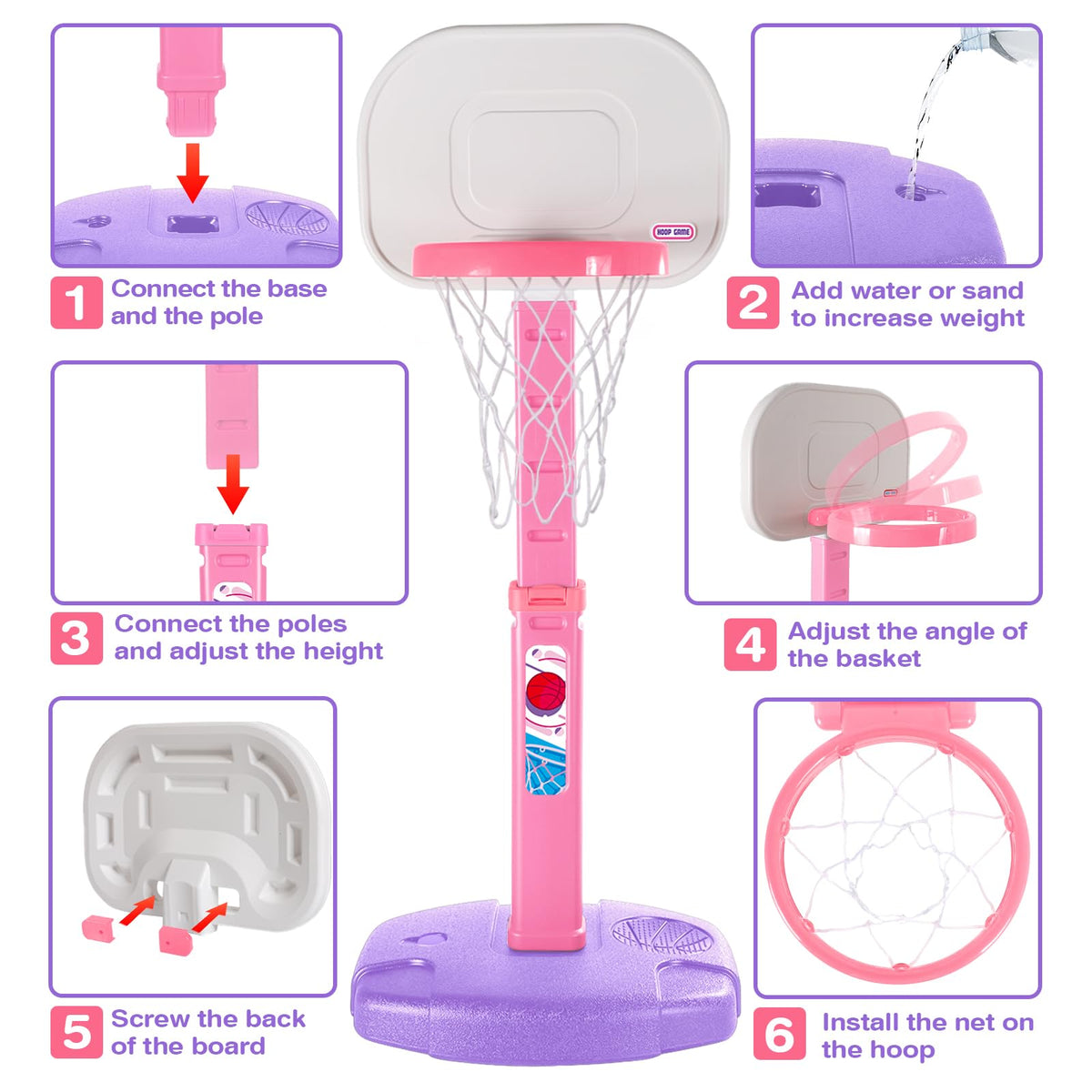 AOKESI Toddler Pink Basketball Hoop – Adjustable Indoor/Outdoor Mini Hoop for Ages 1-3