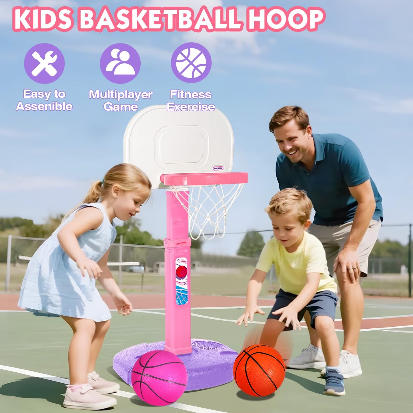 AOKESI Toddler Pink Basketball Hoop – Adjustable Indoor/Outdoor Mini Hoop for Ages 1-3
