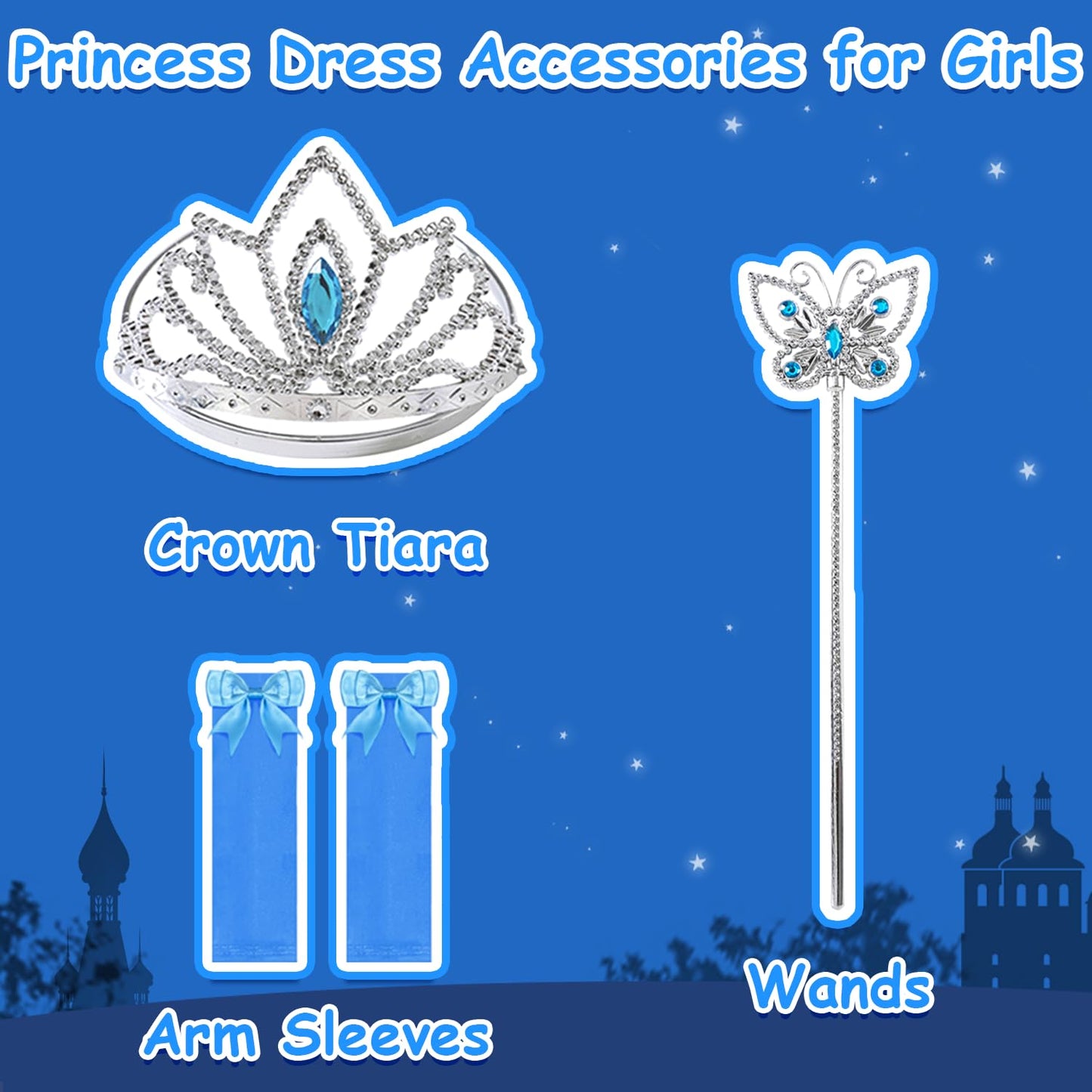 Aolliya Princess Dress for Girls – Blue Puff Sleeve Costume for Halloween