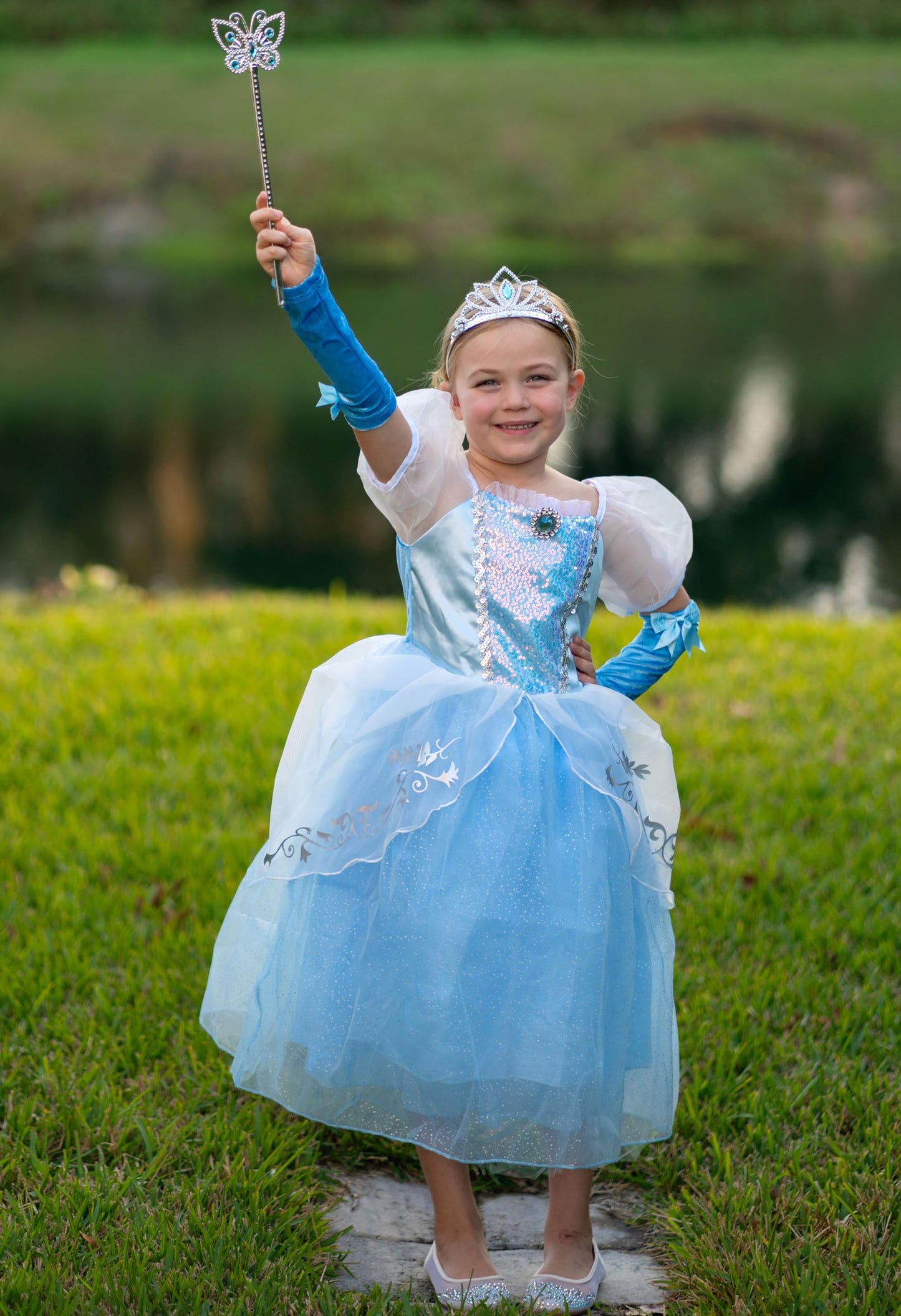 Aolliya Princess Dress for Girls – Blue Puff Sleeve Costume for Halloween