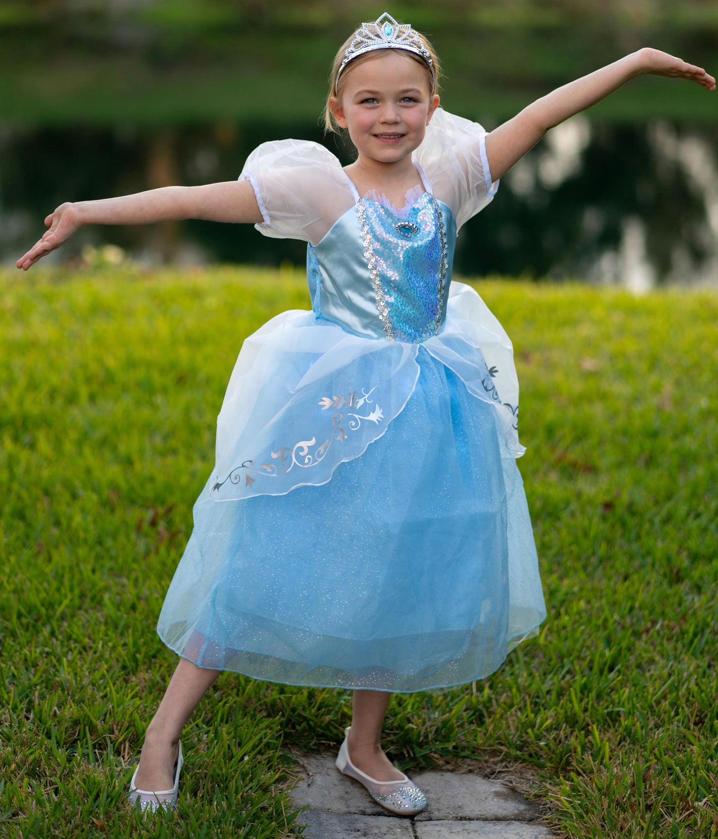 Aolliya Princess Dress for Girls – Blue Puff Sleeve Costume for Halloween & Parties
