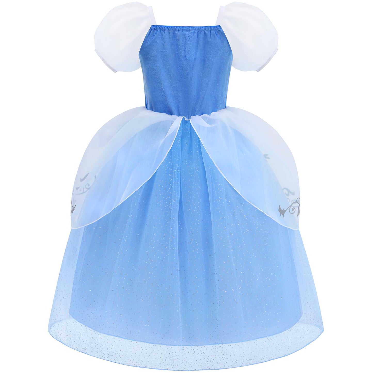 Aolliya Princess Dress for Girls – Blue Puff Sleeve Costume for Halloween & Parties