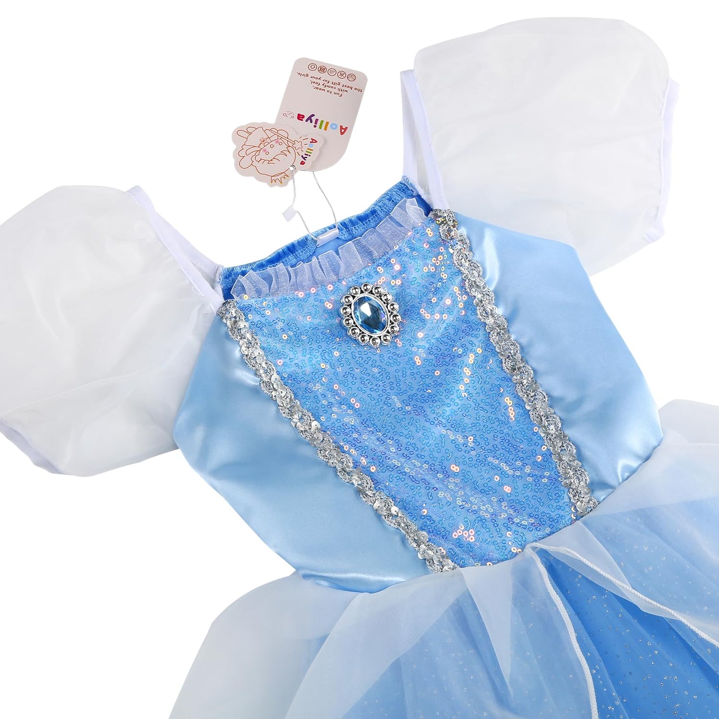 Aolliya Princess Dress for Girls – Blue Puff Sleeve Costume for Halloween & Parties