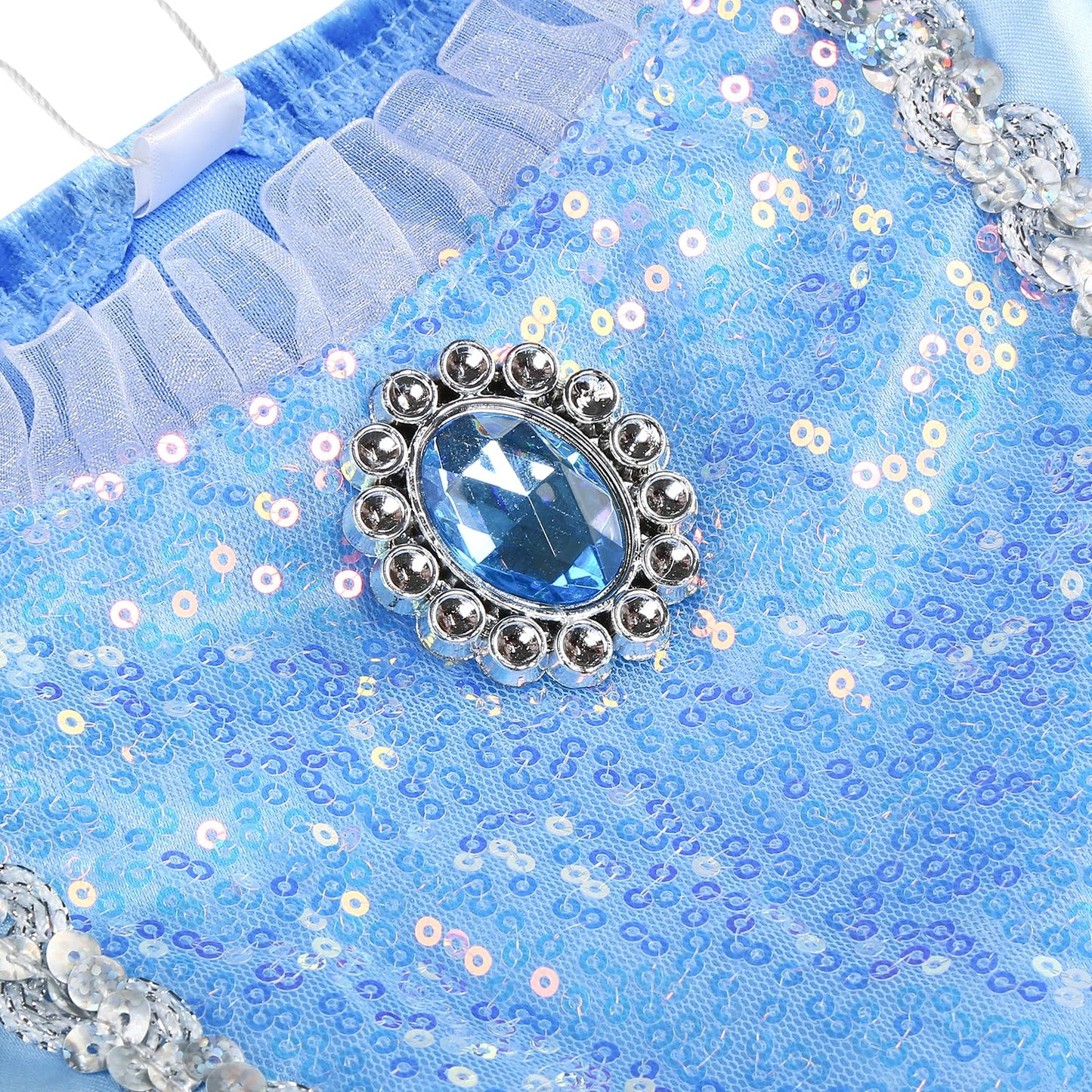 Aolliya Princess Dress for Girls – Blue Puff Sleeve Costume for Halloween & Parties