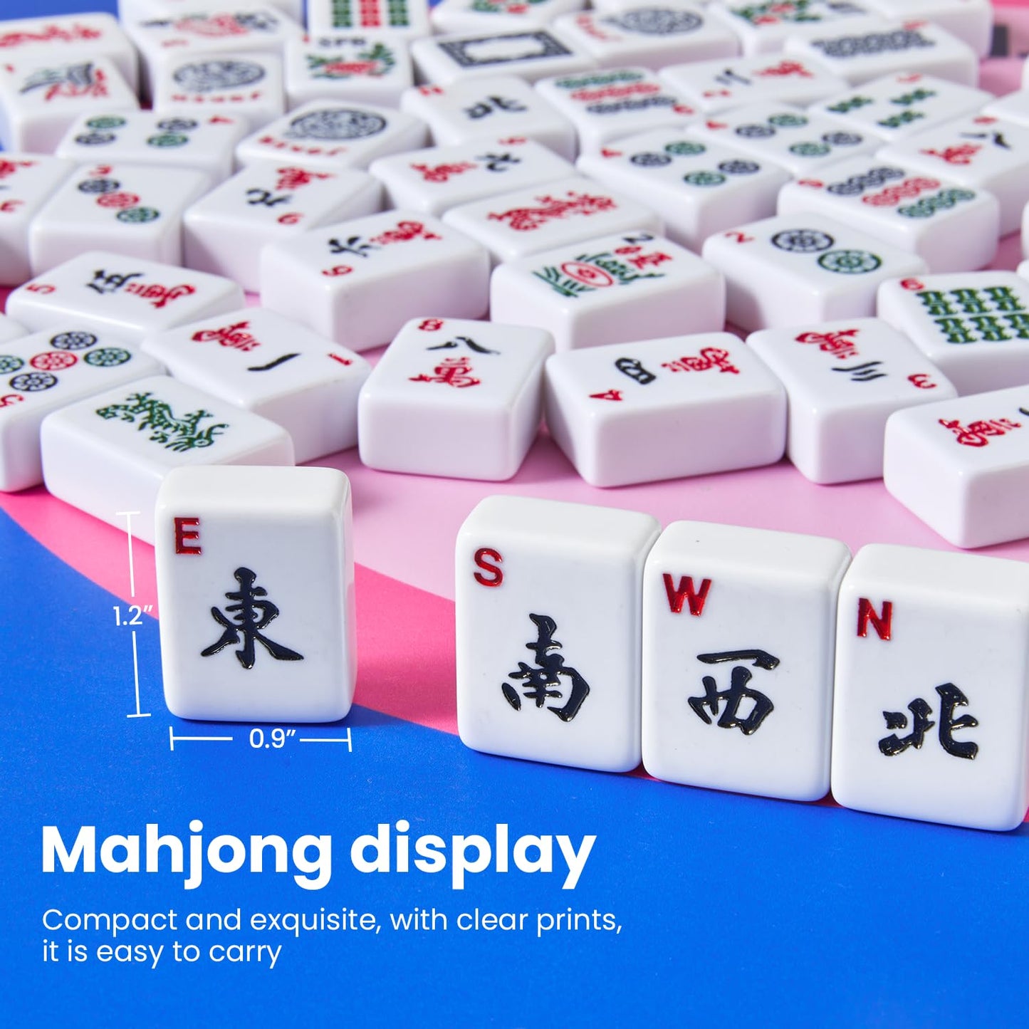 Aomercare American Mahjong Tiles Set – 166 White Tiles, 4 Color Racks & Pushers, Blue Carrying Bag