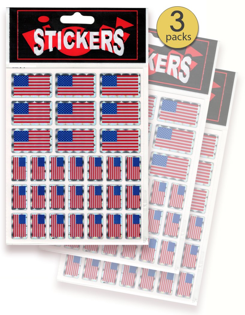 AoneFun US Flag Stickers – 90 Prismatic American Flag Decals on 3 Sheets