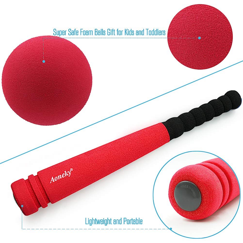 Aoneky Min Foam Baseball Bat and Ball for Toddlers – 16.5 Inch Safe Indoor T-Ball Set