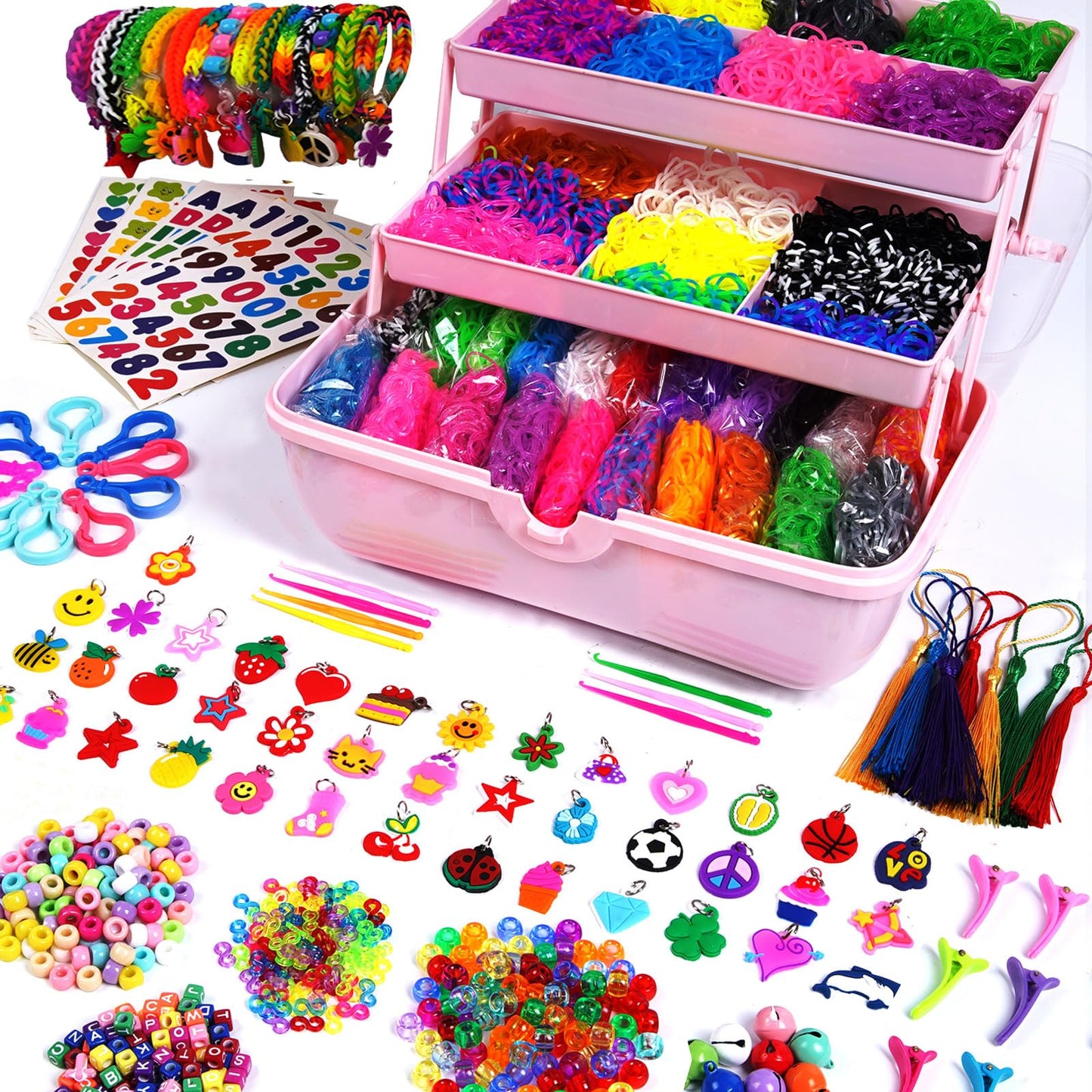 AooeDomi 14000+ Rubber Loom Bands Kit – 28 Colors, 3-Layer Storage, DIY Bracelet Craft for Kids