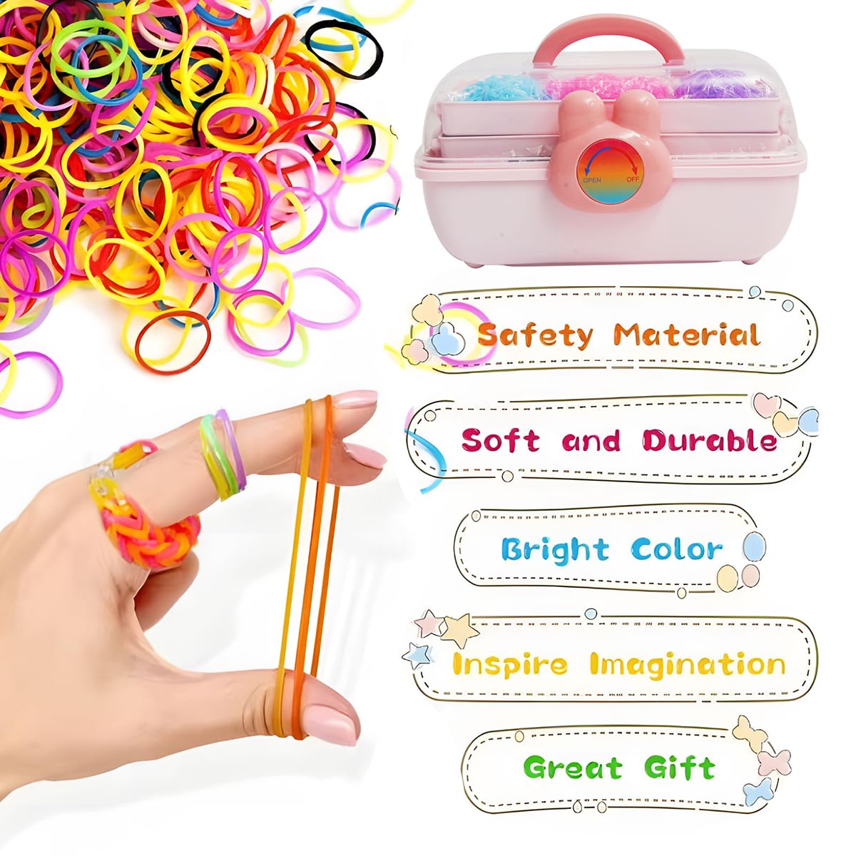 AooeDomi 14000+ Rubber Loom Bands Kit – 28 Colors, 3-Layer Storage, DIY Bracelet Craft for Kids
