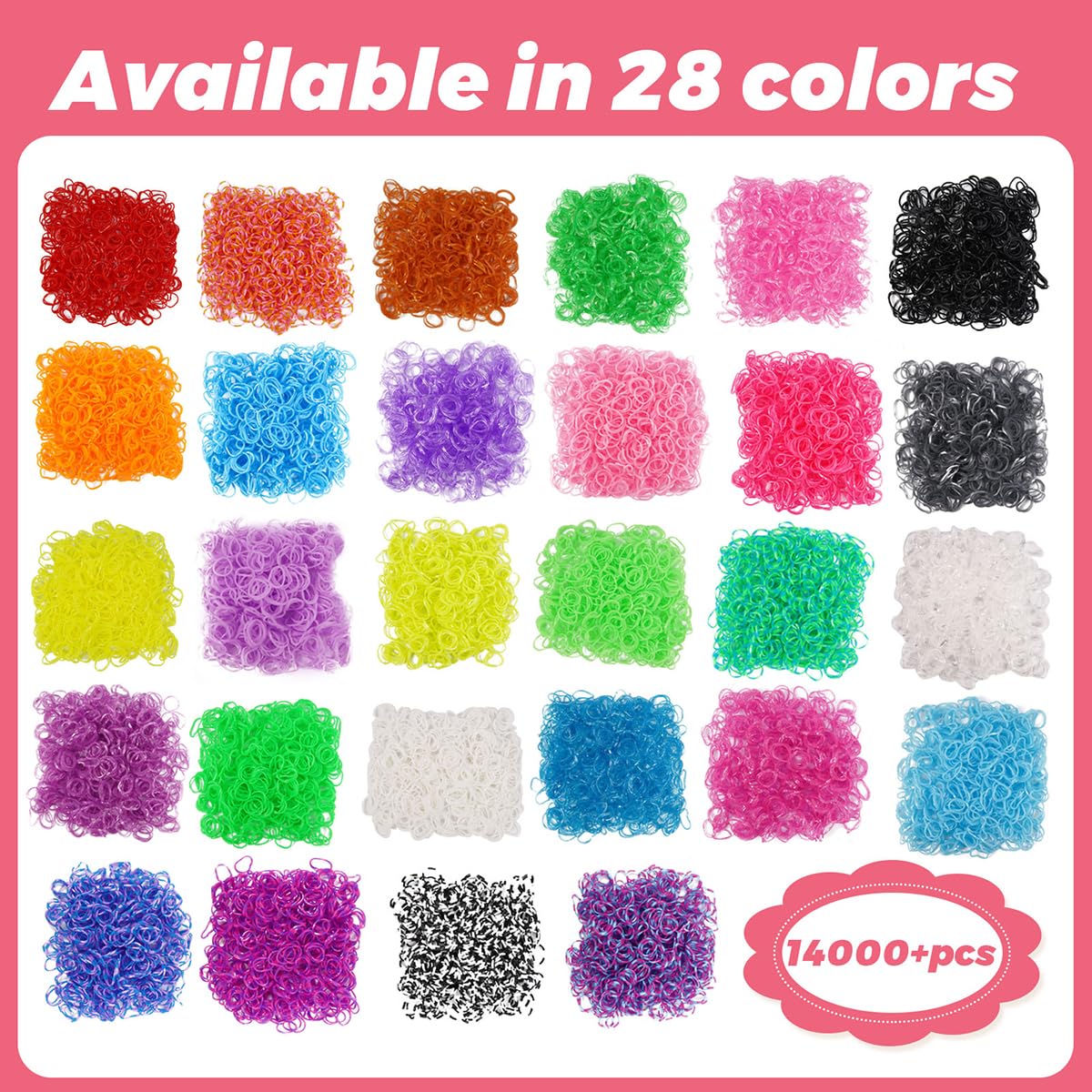 AooeDomi 14000+ Rubber Loom Bands Kit – 28 Colors, 3-Layer Storage, DIY Bracelet Craft for Kids