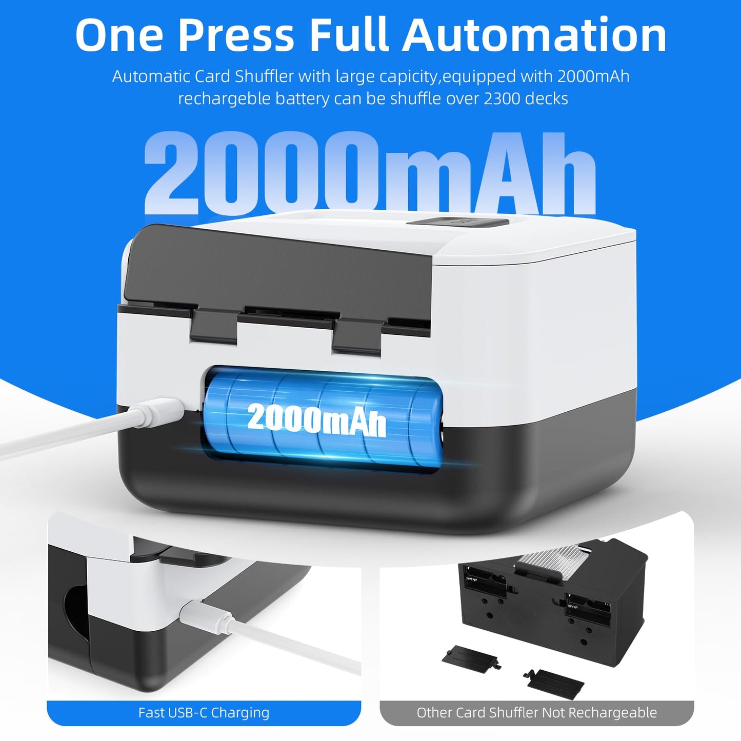 AOOELLO Automatic Card Shuffler 1-2 Decks – Rechargeable, Low Noise, Portable for UNO, Poker & More