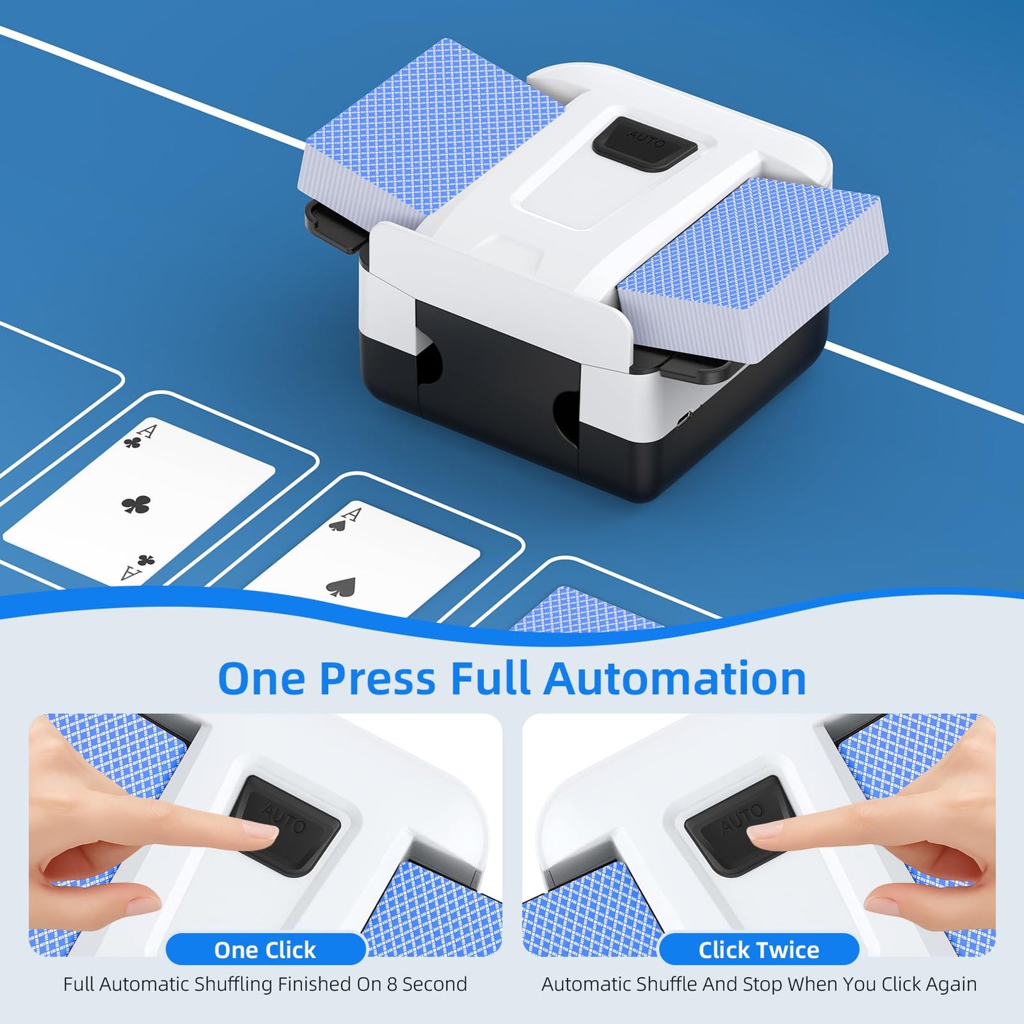AOOELLO Automatic Card Shuffler 1-2 Decks – Rechargeable, Low Noise, Portable for UNO, Poker & More