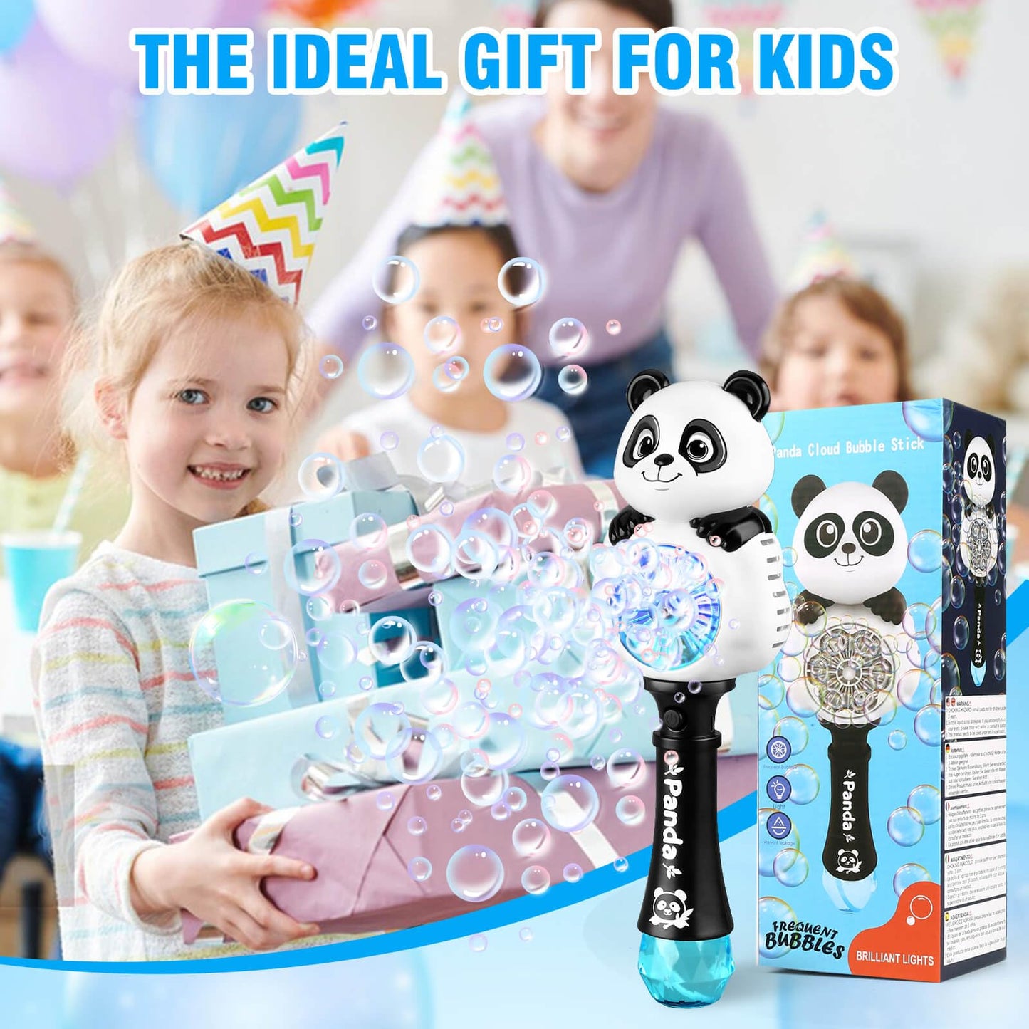 Aooess Panda Bubble Wand – USB Rechargeable Bubble Machine for Kids 4-8, Outdoor Party Toy