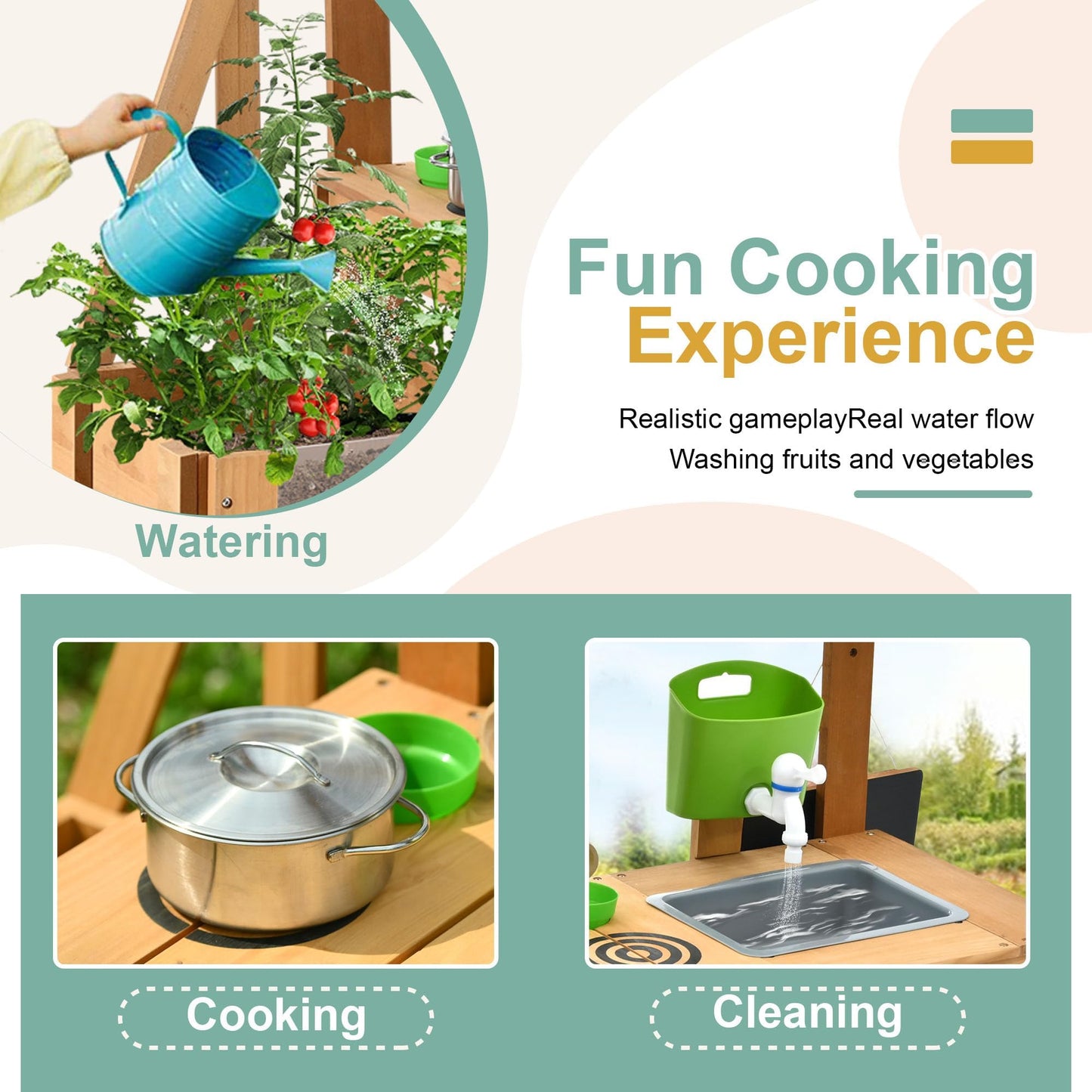 Aoparts Mud Kitchen for Kids – Outdoor Wooden Play Kitchen with Planter Box