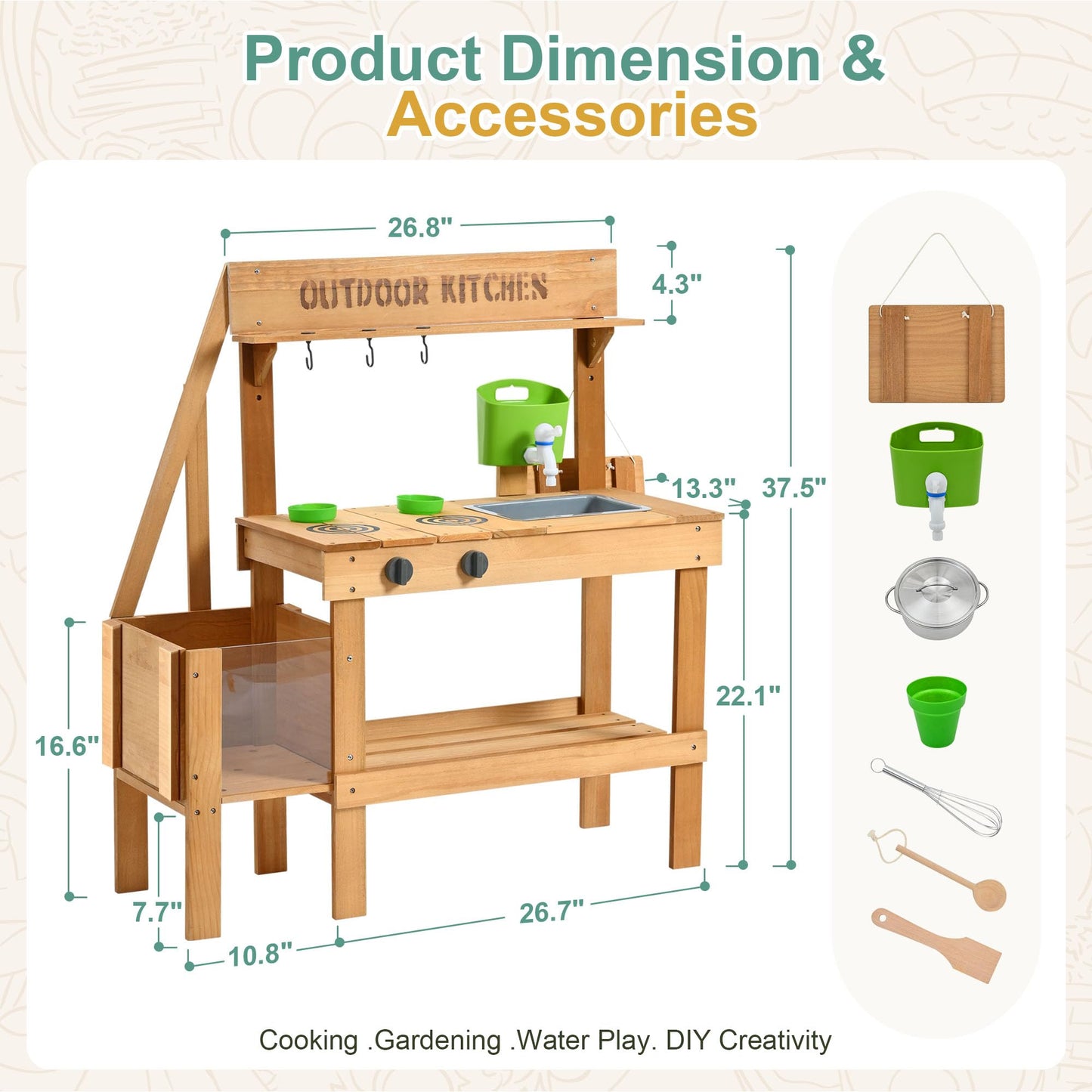 Aoparts Mud Kitchen for Kids – Outdoor Wooden Play Kitchen with Planter Box