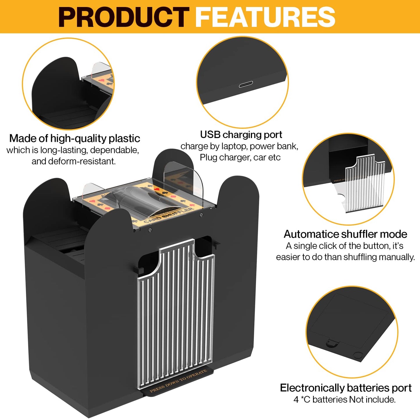 AOPER Automatic Card Shuffler - 6-Deck Shuffling Machine for Home & Parties (USB/Battery)