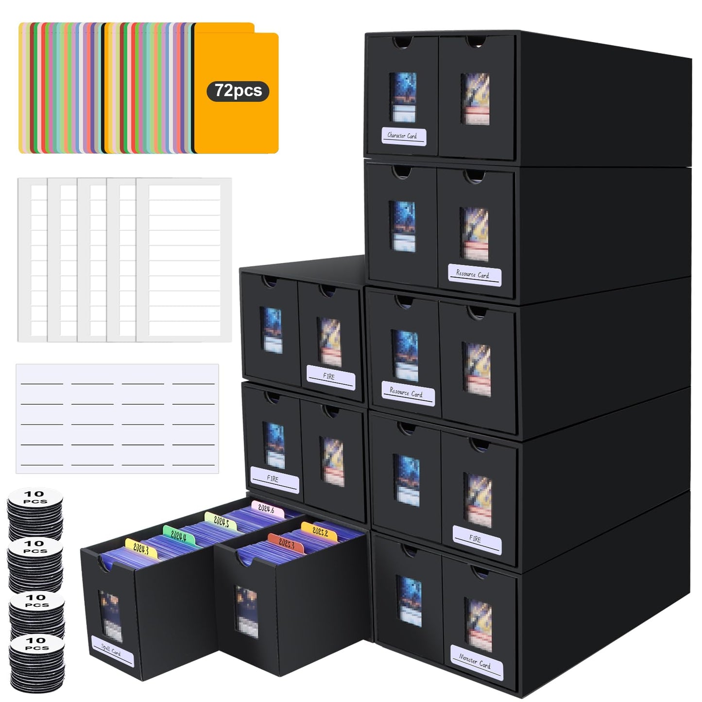 aopule 14000+ Card Storage Box | 2700+ Toploader Box for Commander Display | 72 Dividers, Labels & Tapes