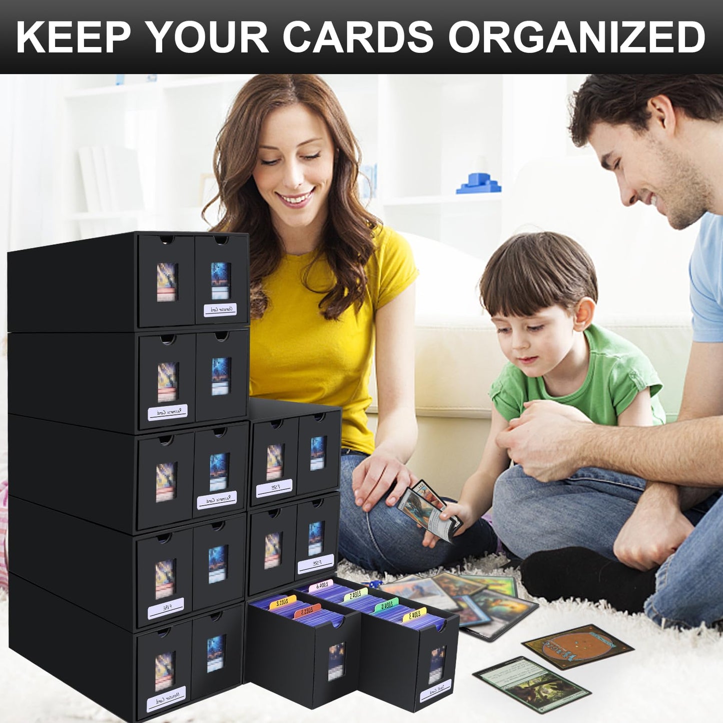 aopule 14000+ Card Storage Box | 2700+ Toploader Box for Commander Display | 72 Dividers, Labels & Tapes