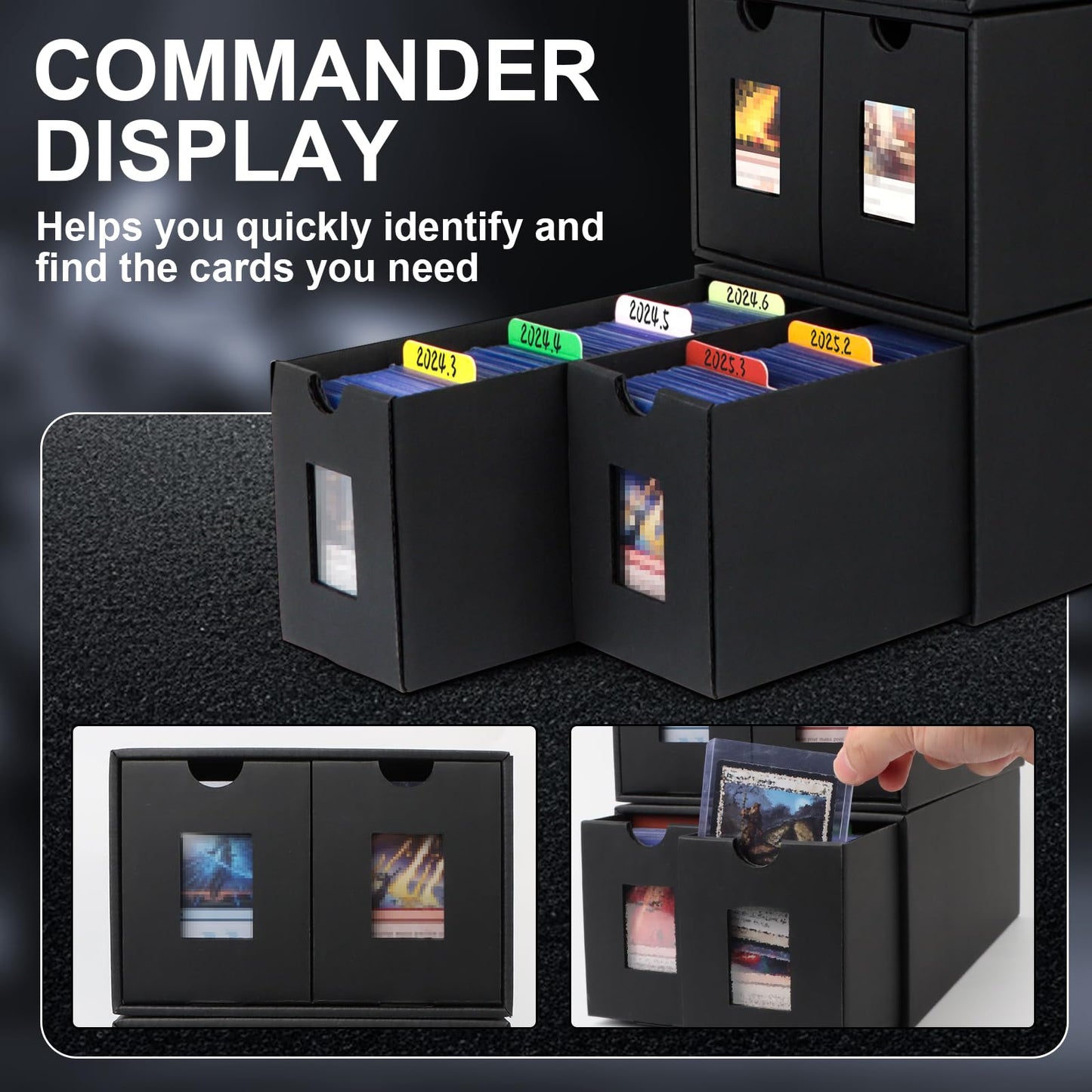 aopule 14000+ Card Storage Box | 2700+ Toploader Box for Commander Display | 72 Dividers, Labels & Tapes