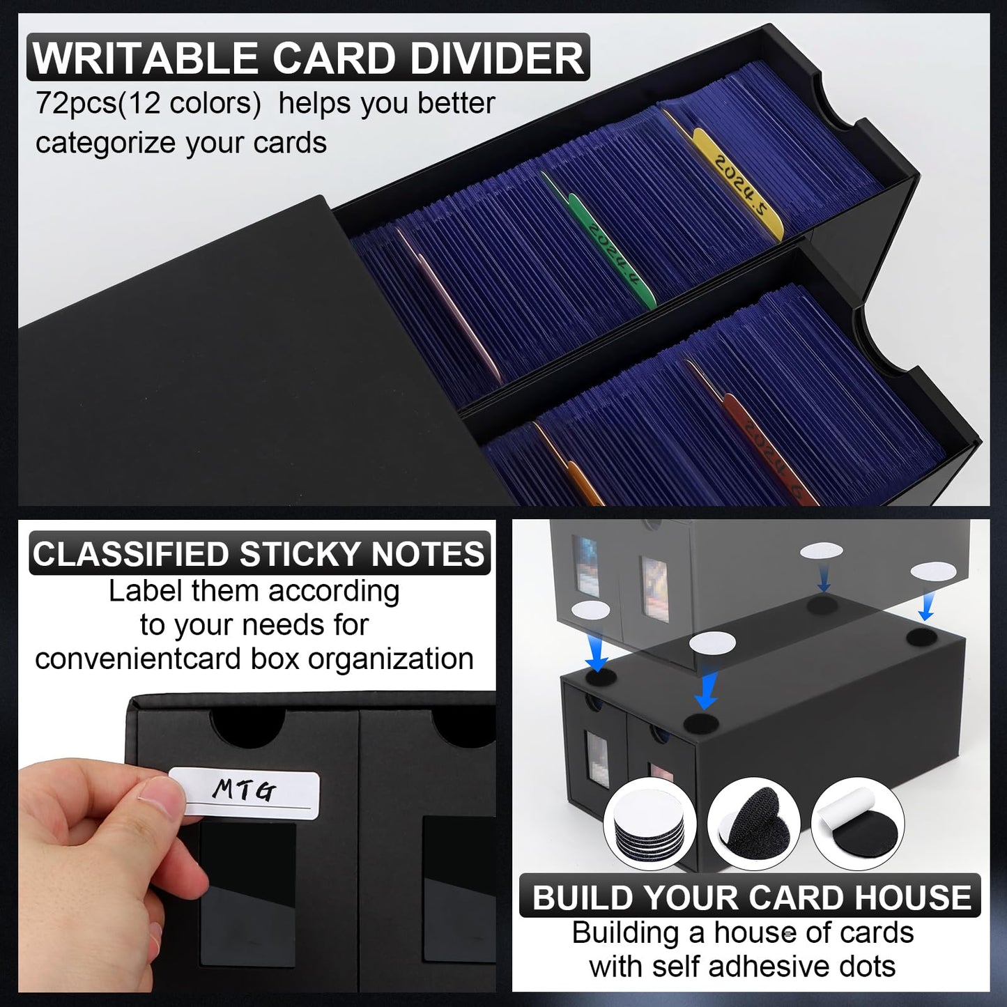 aopule 14000+ Card Storage Box | 2700+ Toploader Box for Commander Display | 72 Dividers, Labels & Tapes