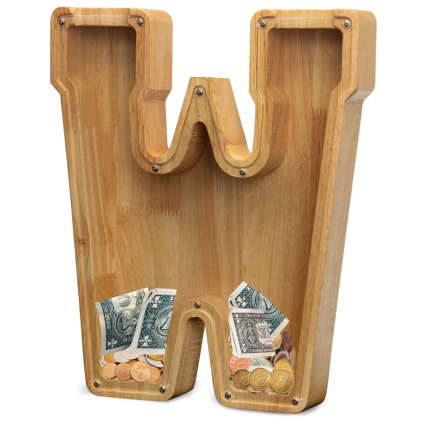 AORCMITN Extra Large Wooden Alphabet Money Bank – 30cm Letter Coin Jar for Kids