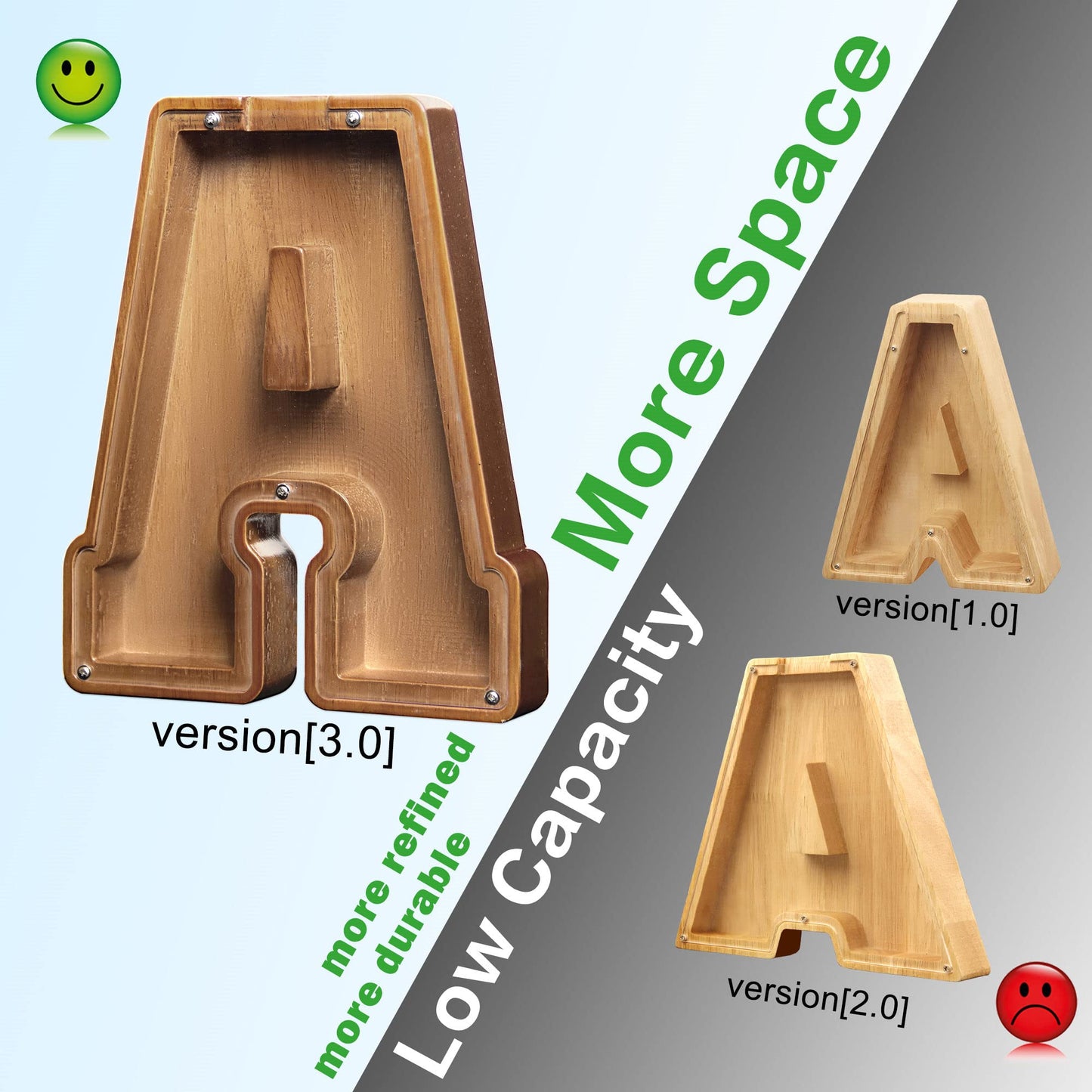 AORCMITN Large Wooden Letter Coin Bank — Personalized Alphabet Piggy Bank (9.2-Inch)