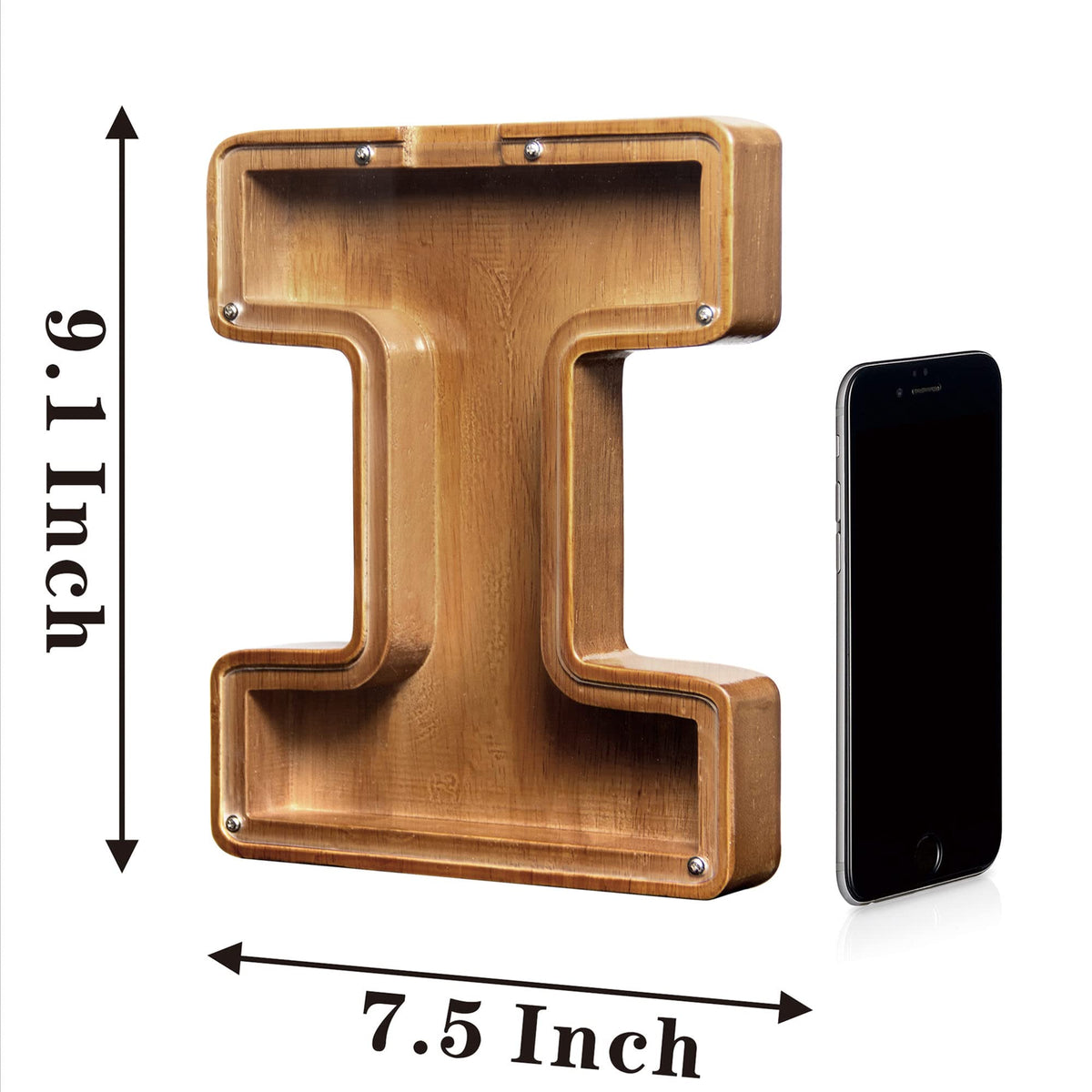 AORCMITN Large Wooden Letter Coin Bank – Personalized Alphabet Piggy Bank, 9.2 Inch