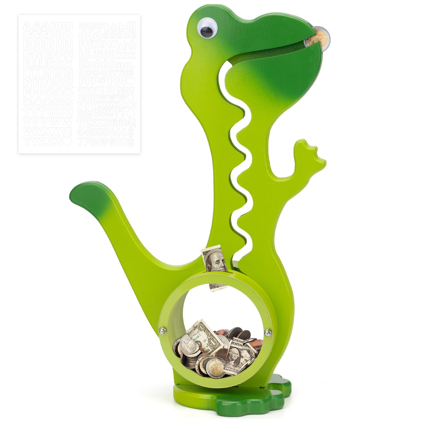 AORCMITN Wooden Dinosaur Piggy Bank – Interactive Saving Toy for Kids (Dino-Green)