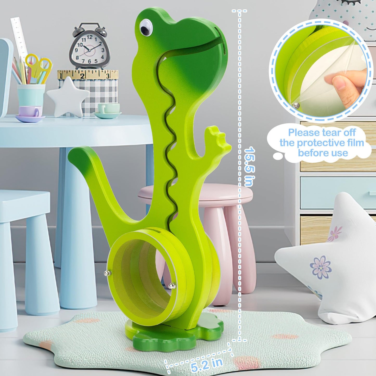 AORCMITN Wooden Dinosaur Piggy Bank – Interactive Saving Toy for Kids (Dino-Green)