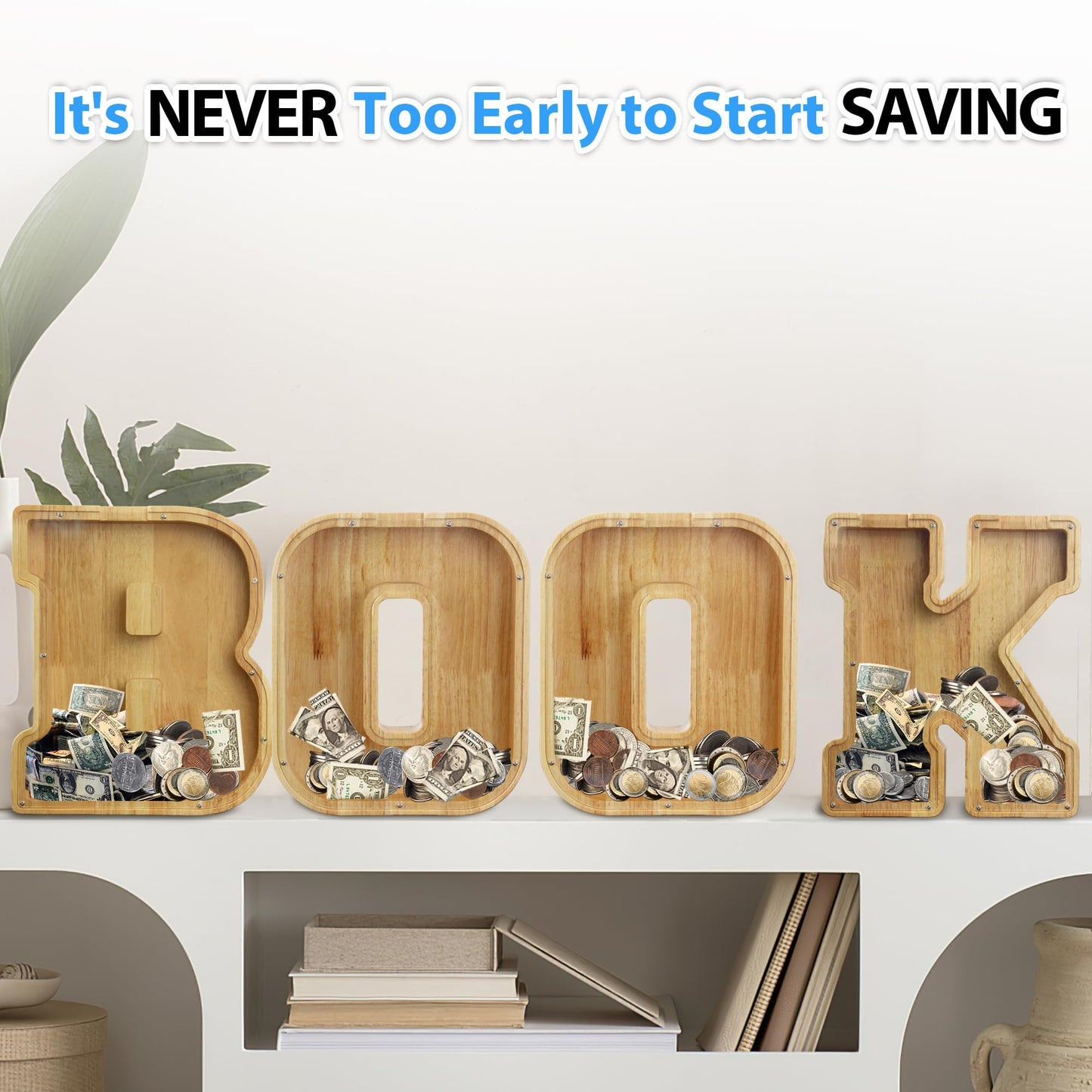 AORCMITN Extra Large Wooden Letter Coin Piggy Bank – Initial-X-12 for Kids