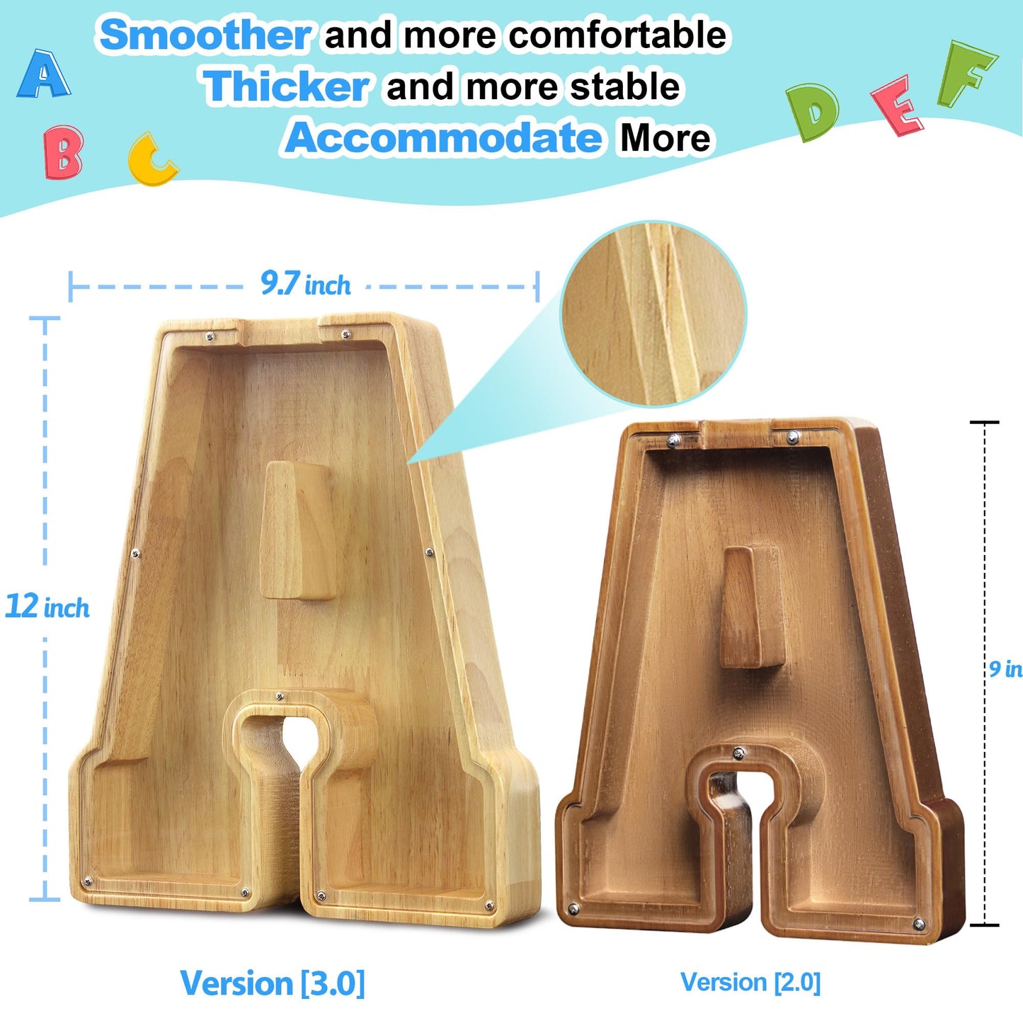 AORCMITN Extra Large Wooden Alphabet Money Bank — Initial G (12-inch)