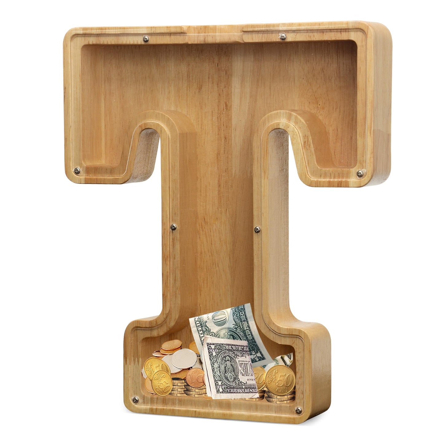 AORCMITN Extra Large Wooden Alphabet Piggy Bank – Initial-T-12 Money Jar for Kids