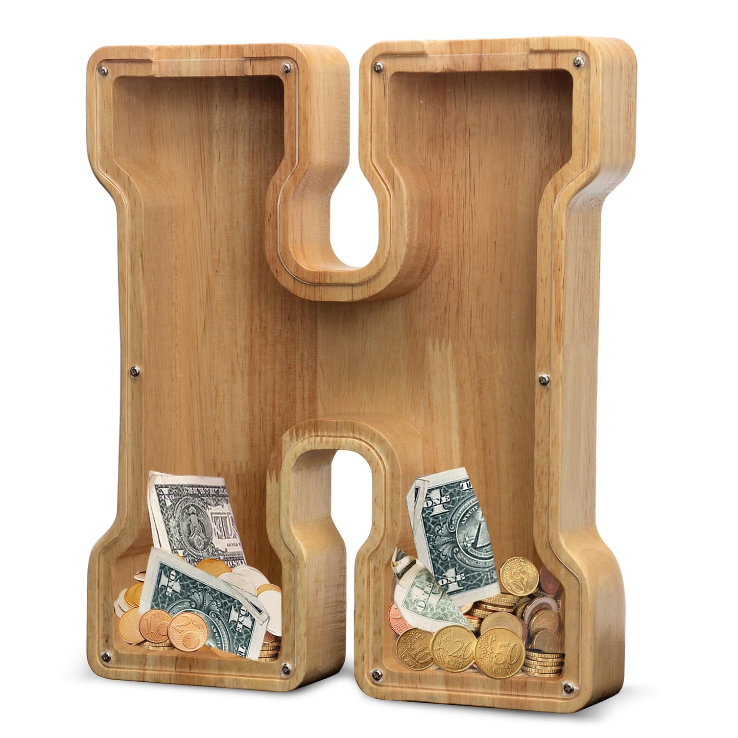 AORCMITN Extra Large Wooden Letter Coin Piggy Bank – Initial H, 12 Inches
