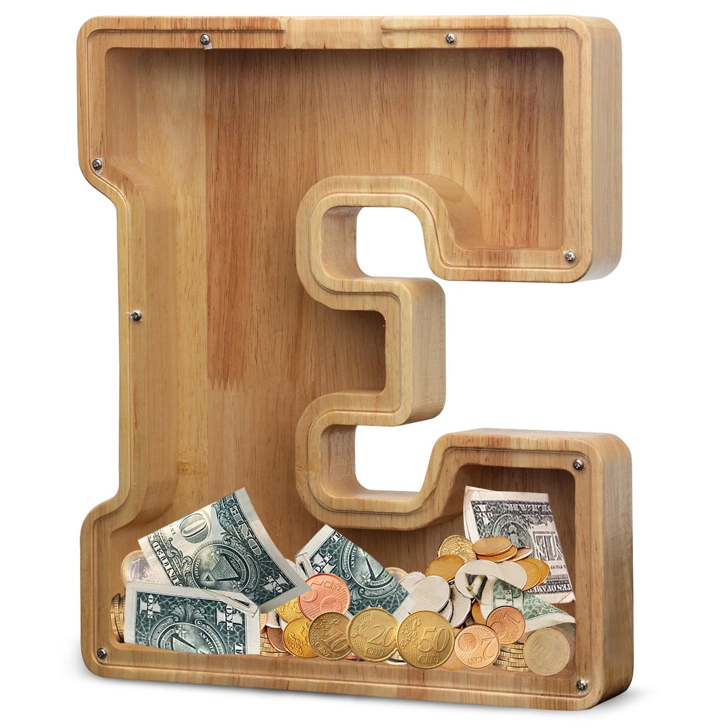 AORCMITN Extra Large Wooden Alphabet Piggy Bank – Initial-E-12