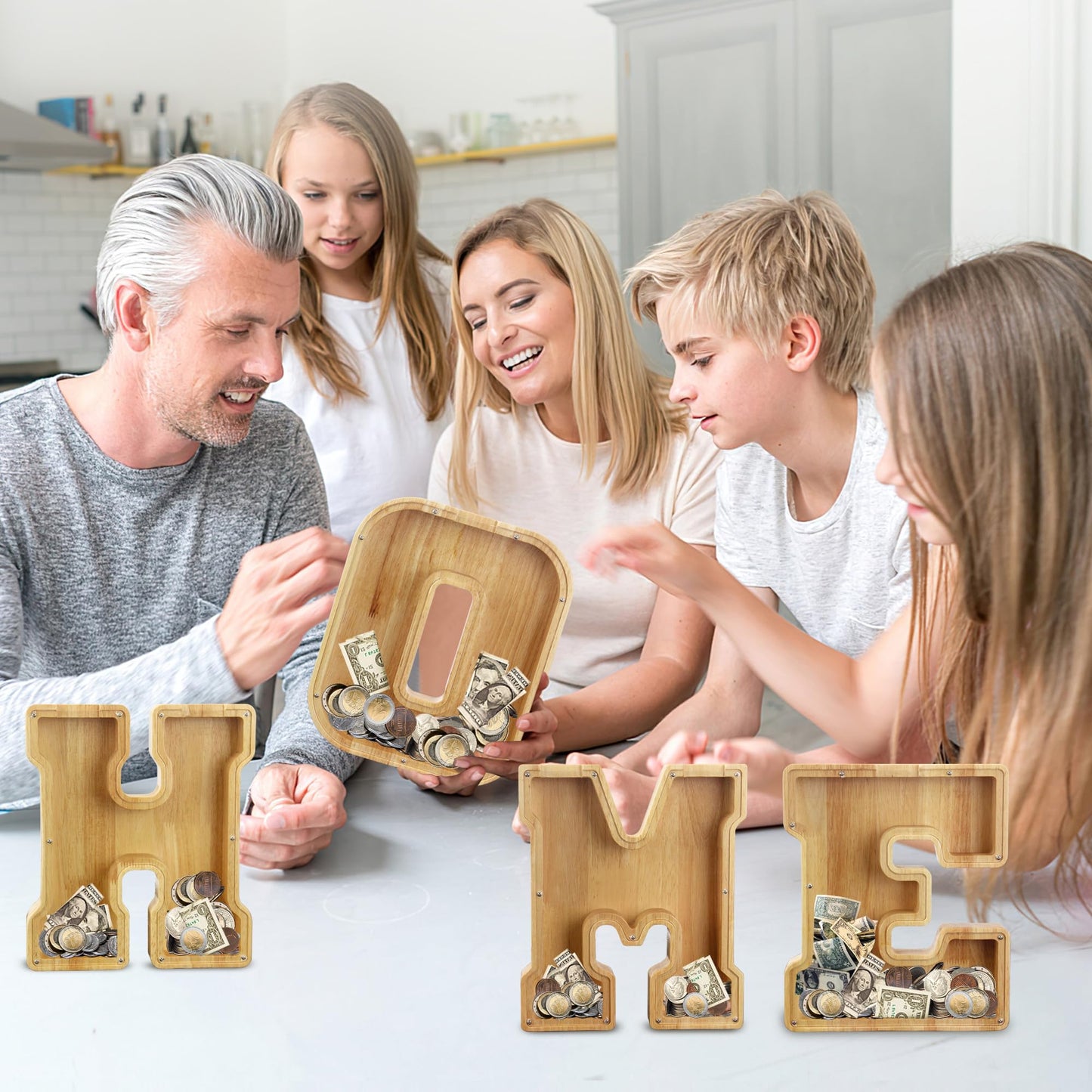 AORCMITN Extra Large Wooden Alphabet Piggy Bank – Initial-E-12