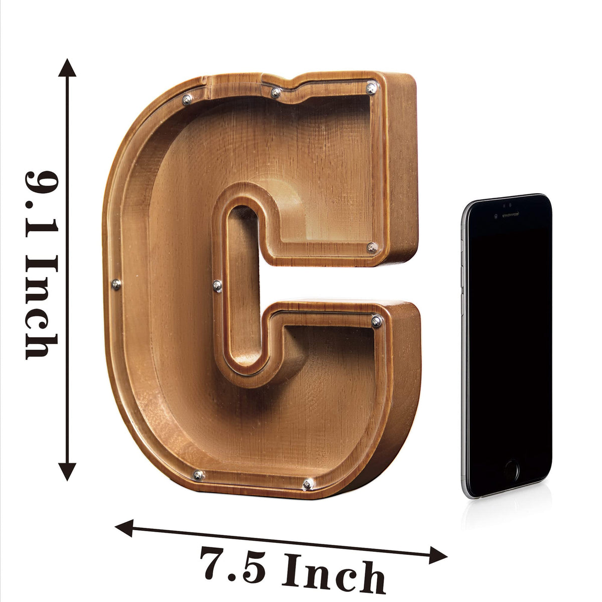 AORCMITN Large Wooden Letter Coin Bank – Personalized 9.2 inch Pine Wood Money Box