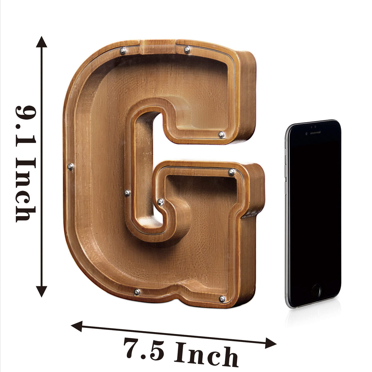 AORCMITN Large Wooden Letter Coin Bank — Personalized 9.2-Inch Pine Piggy Bank