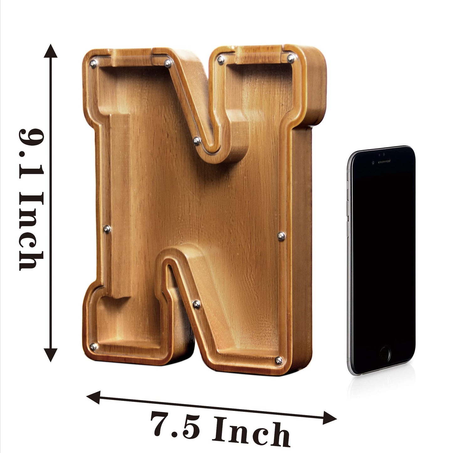 AORCMITN Large Wooden Letter Coin Bank — Personalized Alphabet Piggy Bank (9.2-Inch)