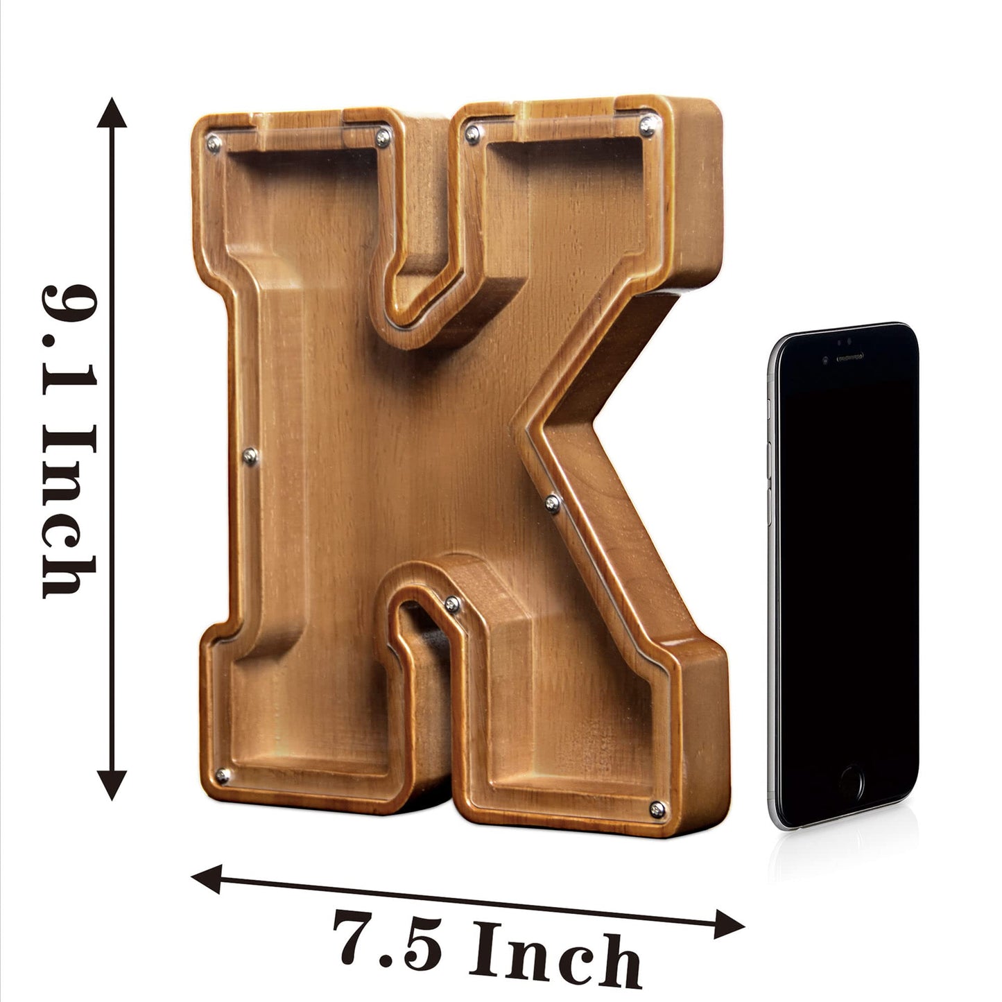 AORCMITN Large Wooden Letter Coin Bank — Personalized Alphabet Piggy Bank (9.2-Inch)