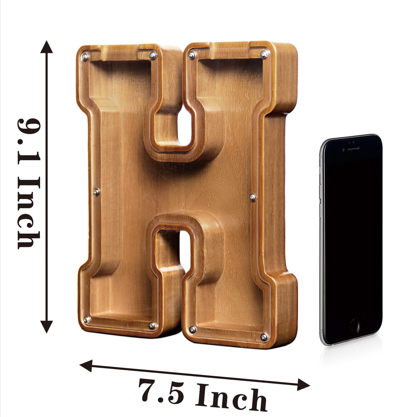 AORCMITN Large Wooden Letter Coin Bank – Personalized 9.2-Inch Piggy Bank